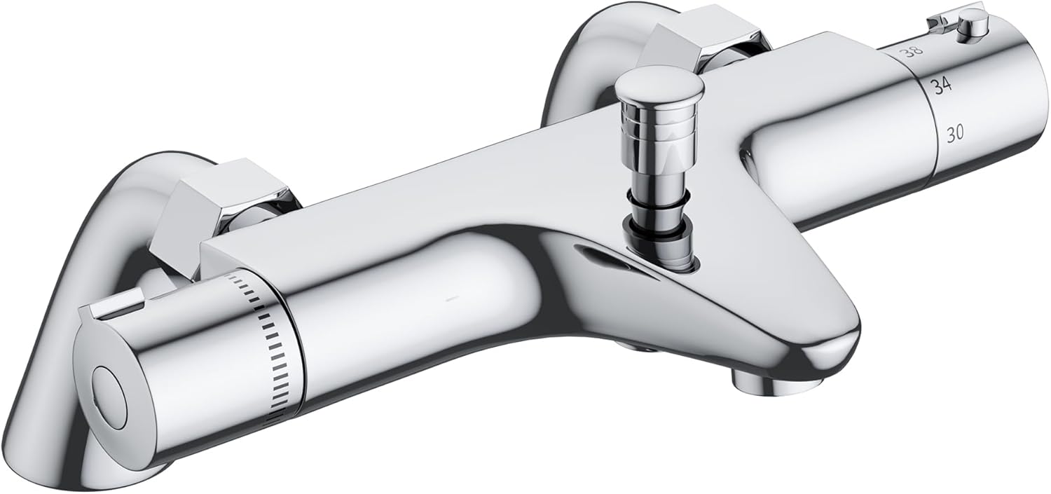 Robinet De Baignoire Thermostatique, Robinet De Douche Avec Régulation De Température, Laiton, Finition Chrome, Montage Sur Baignoire
