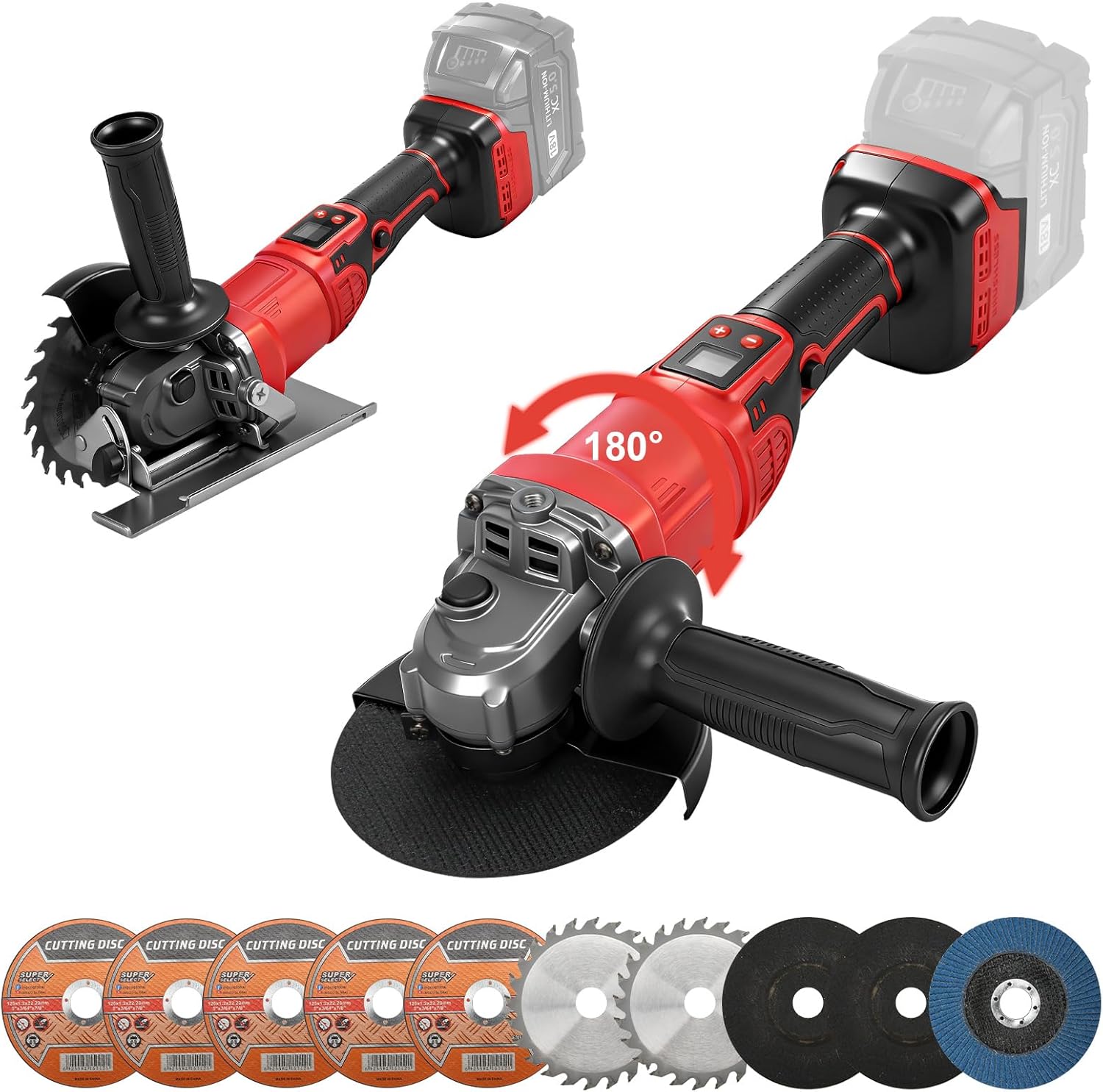 Meuleuse D'Angle Et Scie Circulaire Sans Fil 2 En 1 De 125 Mm Pour Milwaukee 18 V (batterie Non Incluse), Rotation À 180° Et Coupe En Biseau À 45°, 3 Vitesses, 9 300 Tr/min, Sans Balais Avec Indicateu