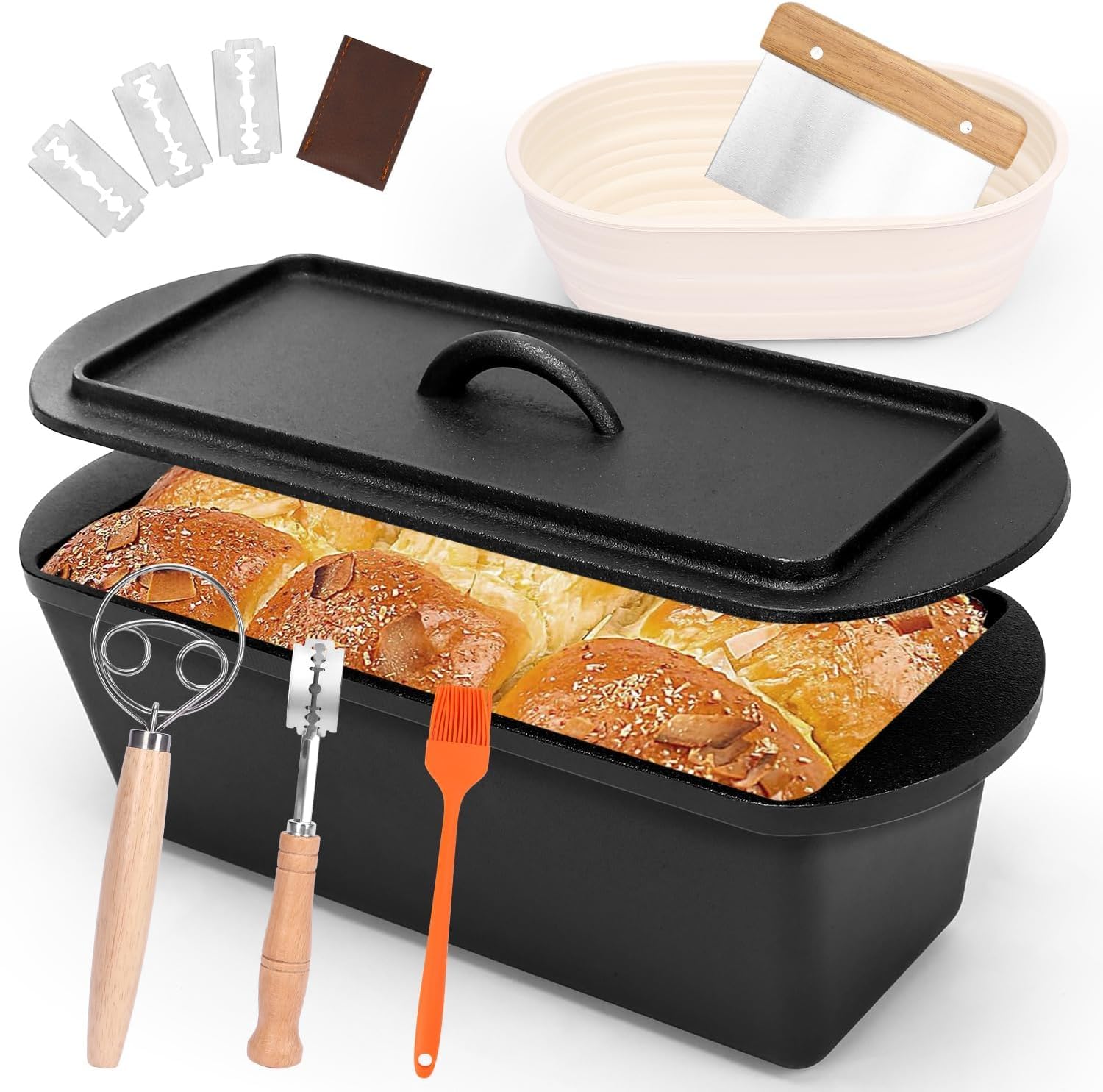 Moule À Pain De 35 Cm Avec Couvercle, Moule À Pain En Fonte, Panier De Fermentation, Panier À Pain Au Levain, Accessoires, Toast, Carré