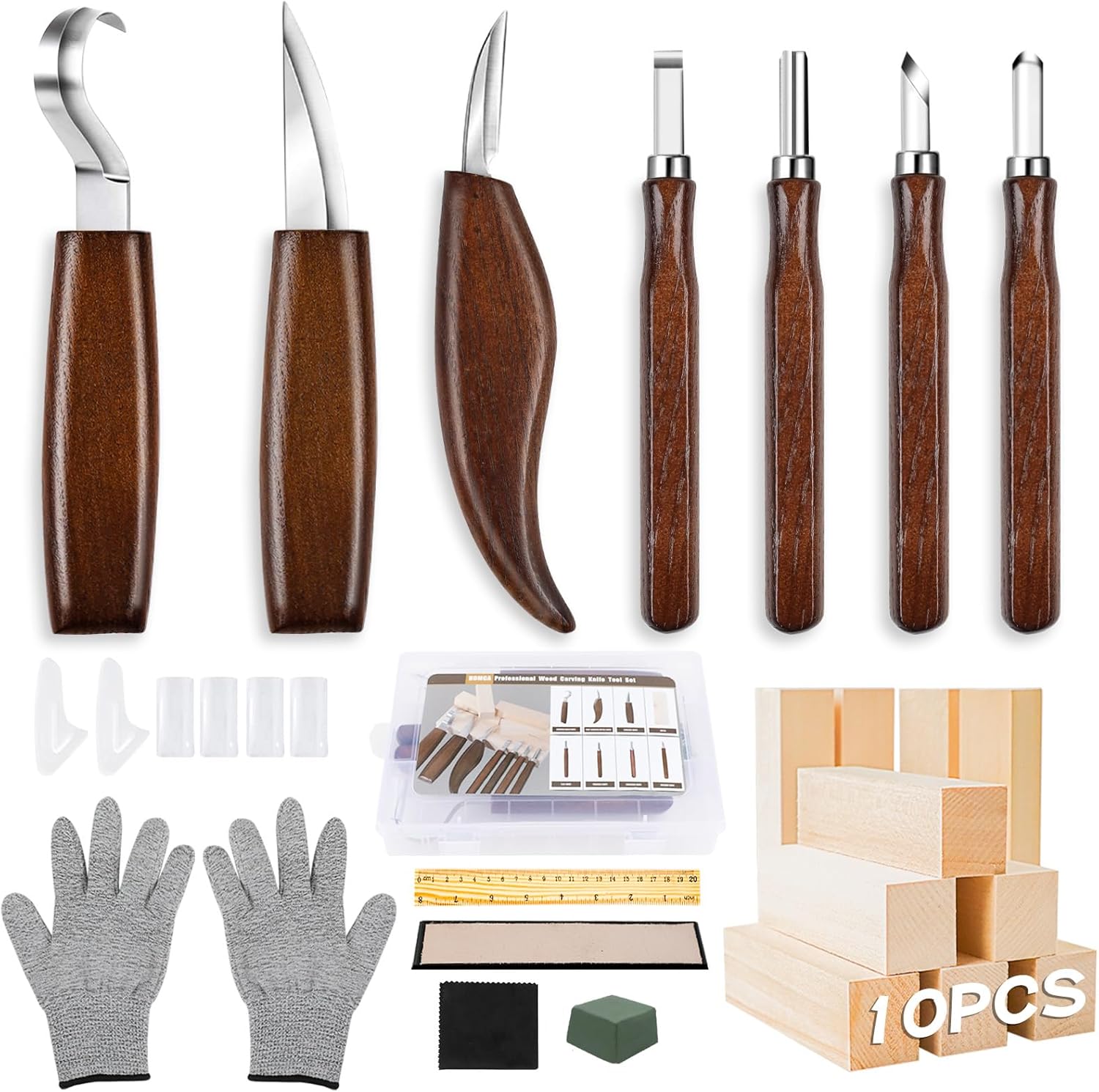 Ciseau À Bois, Ensemble D'Outils De Sculpture Sur Bois 23 En 1, Ensemble De Sculpture Professionnel/junior Avec Gants Résistants Aux Coupures, Aiguilles De Pin (brunes)