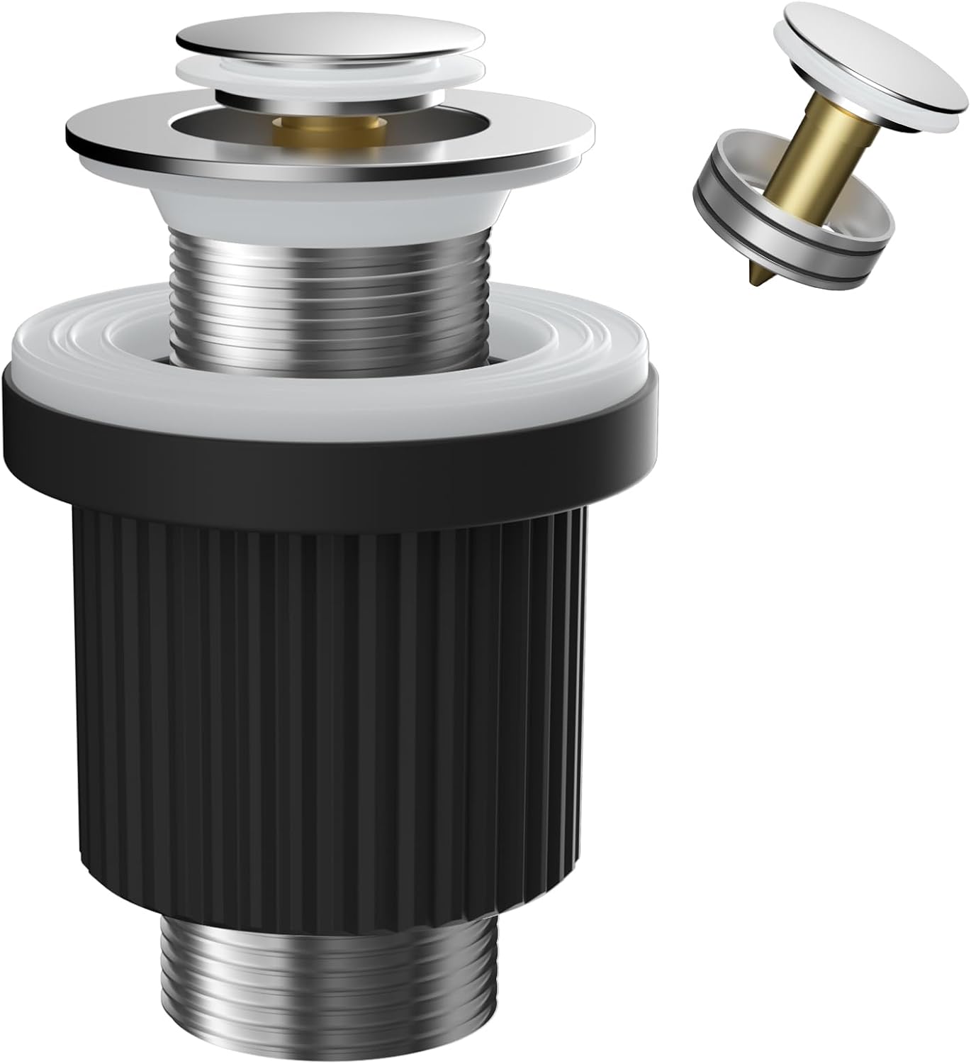 Évacuation De Lavabo À Clic Avec Trop-plein, Compatible Avec Les Lavabos Avec Et Sans Trop-plein, Connexion Universelle G 1 1/4" Bspp Pour Drainage De Liquide Et Installation Facile, Surface Chromée