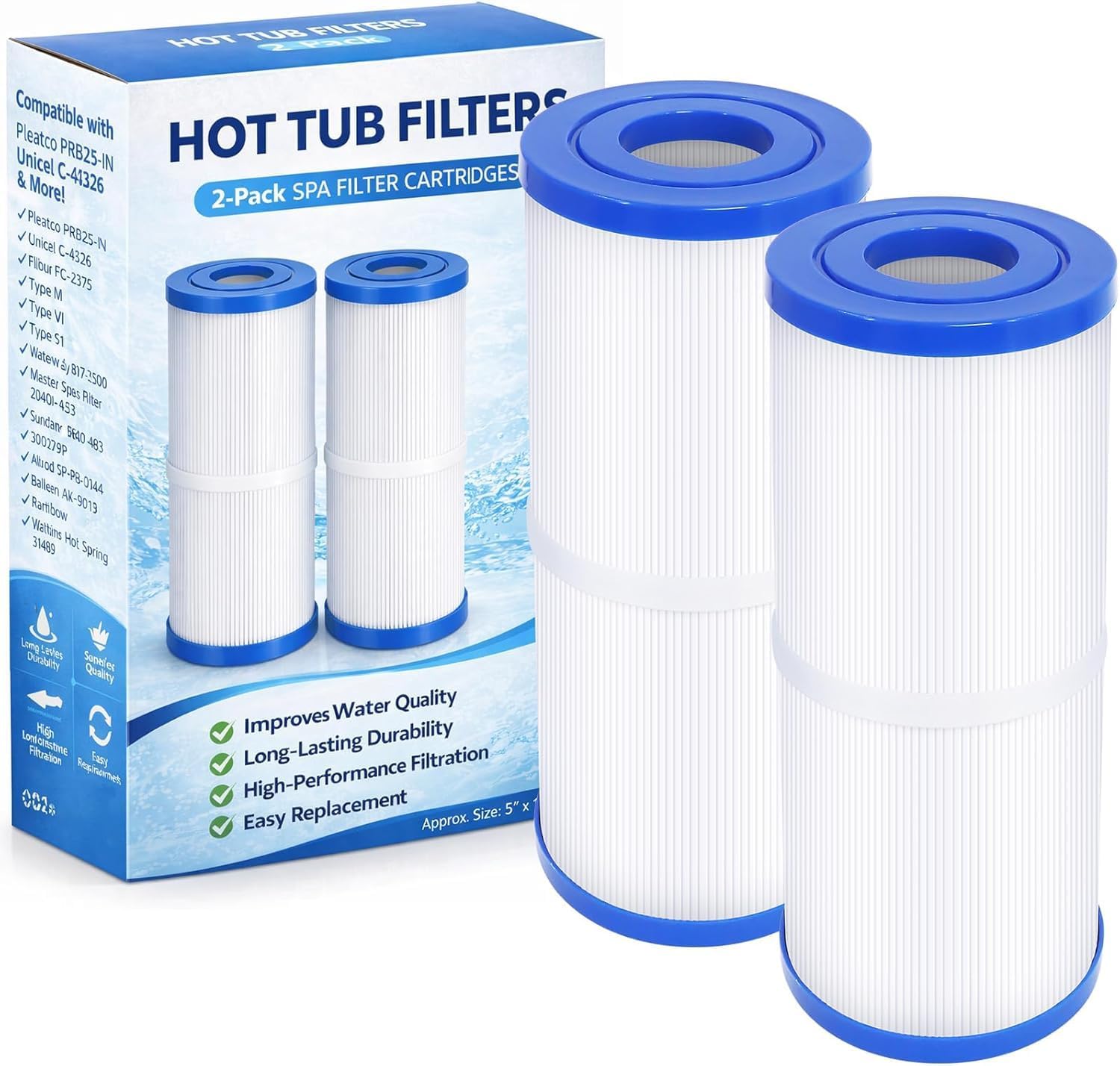 Lot De 2 Filtres De Spa, Filtres De Rechange Compatibles Avec Unicel C-4326, Filbur Fc-2375, Pleatco Prb251n