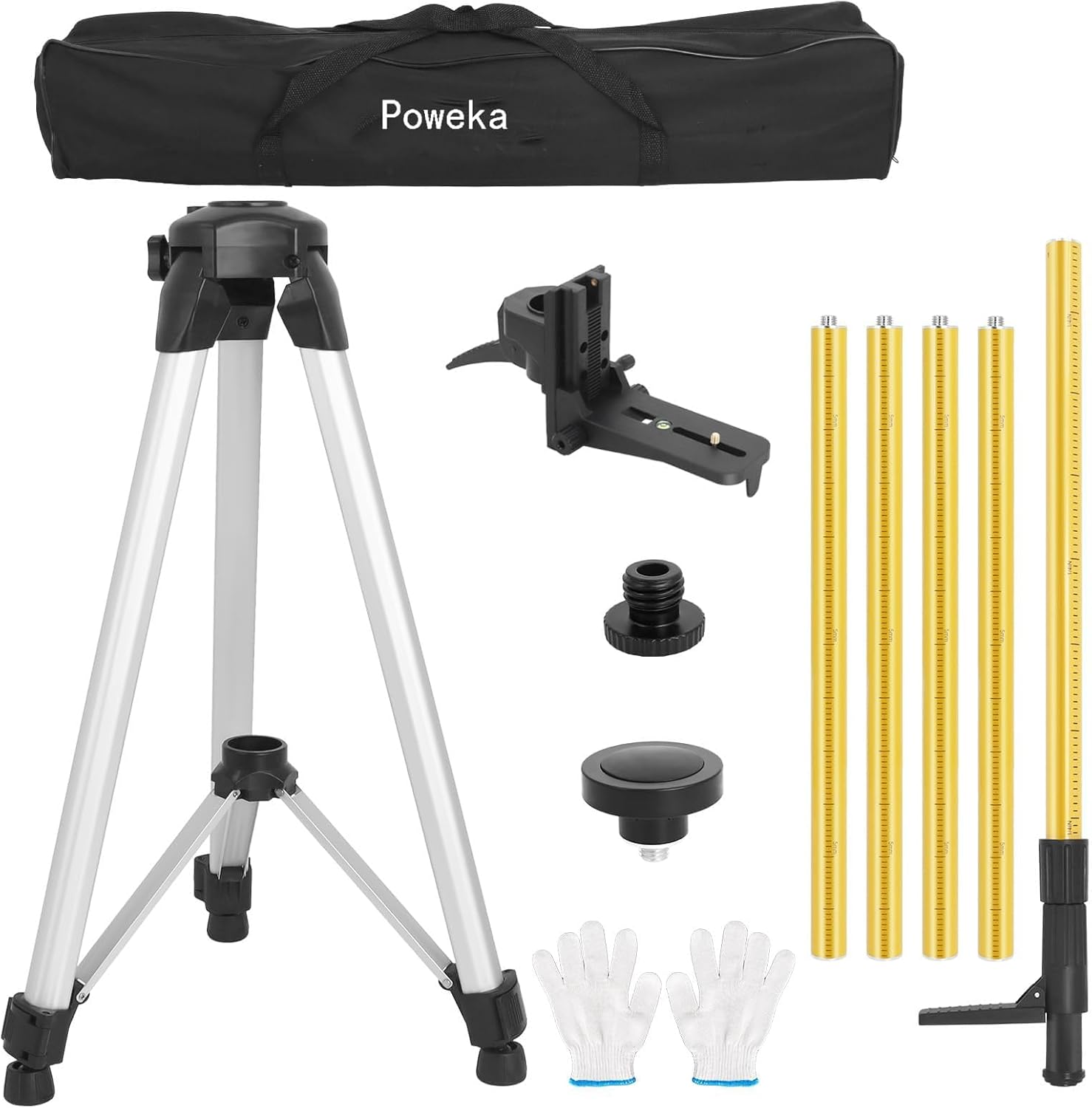 Perche Télescopique Réglable De 3,7 M Avec Trépied, Trépied De Nivellement Laser Avec Base De Montage 1/4" X 20" Et Adaptateur Fileté 5/8"-11 Pour Niveaux Laser Rotatifs Et Linéaires