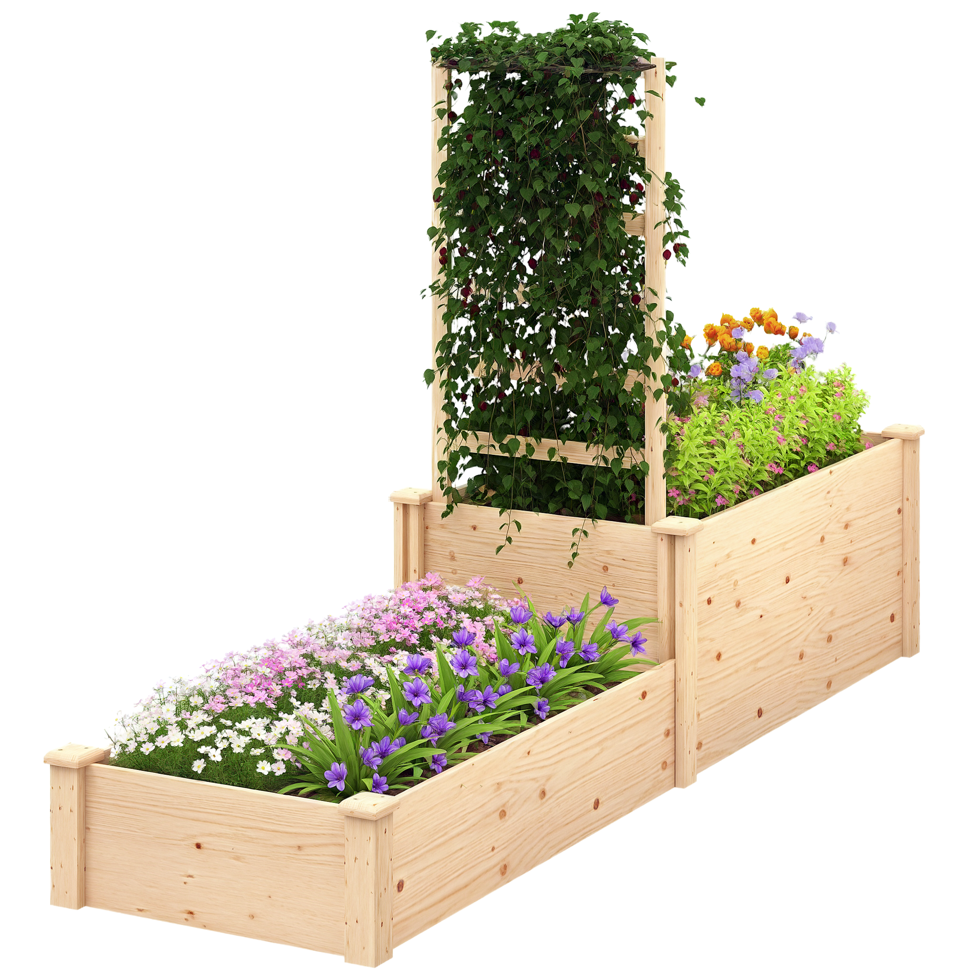 Fioriera Con 2 Vasche E Graticcio Per Balcone In Legno 222 X 63 Cm