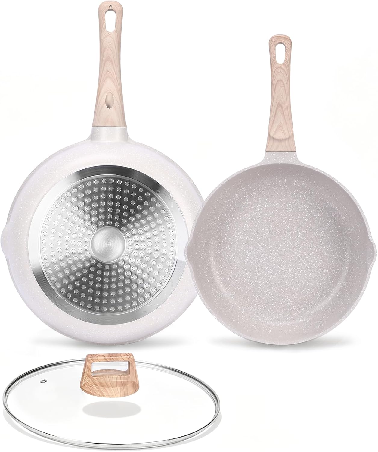 Ensemble De Poêles À Frire En Céramique De 24 Cm Et 28 Cm Avec Couvercles, Céramique Antiadhésive, Adaptées À Tous Types De Cuisinières, Saines Et Non Toxiques, Sans Pfoa Ni Pfas.