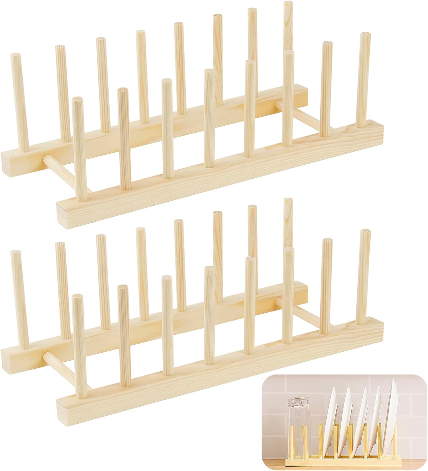 Ensemble De 2 Égouttoirs En Bois – Égouttoir À Vaisselle – Pour Cuisine, Plan De Travail, Livres, Verres À Vin