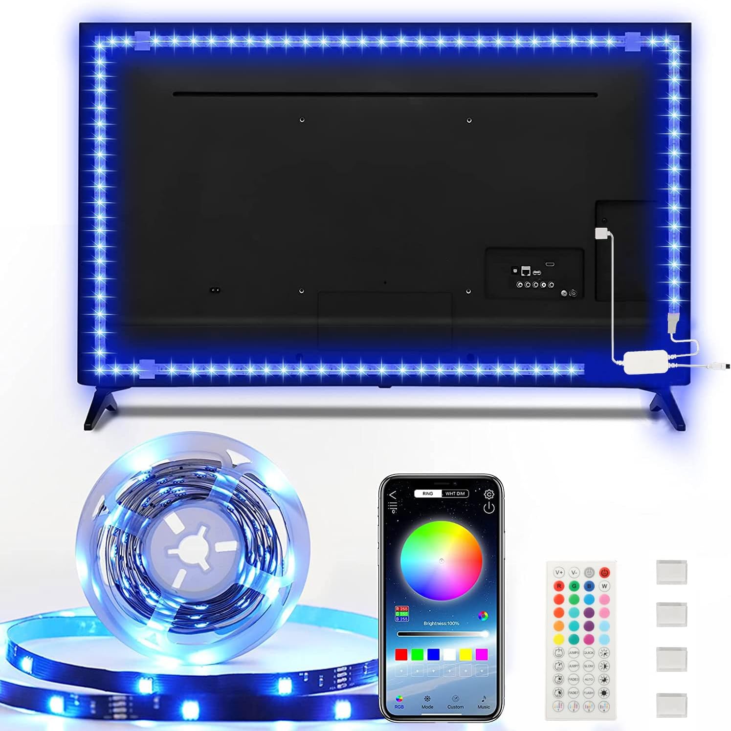 M Bande Led, Rgb 5050 Bande Led Usb, Synchronisation Musicale Avec Télécommande Et Application, Bande Led Bluetooth Pour Chambre, Pour Téléviseurs De 55 À 75 Pouces
