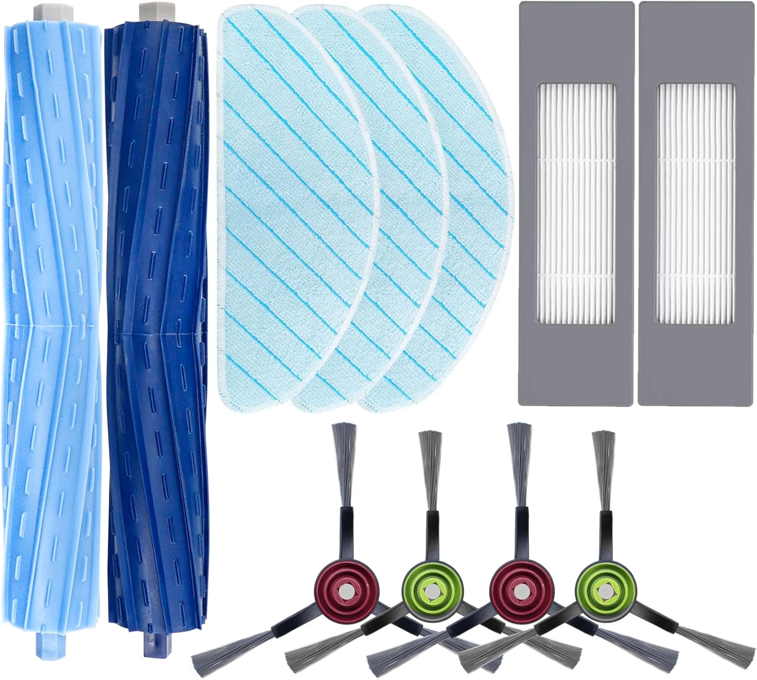 Lot De 11 Ensembles De Pièces De Rechange Pour Ecovacs Deebot Ozmo T9 Aivi, T9 Aivi +, T9 Pro, T9 Max, Comprenant 2 Brosses Principales, 3 Chiffons De Nettoyage, 2 Filtres Et 4 Brosses Latérales.