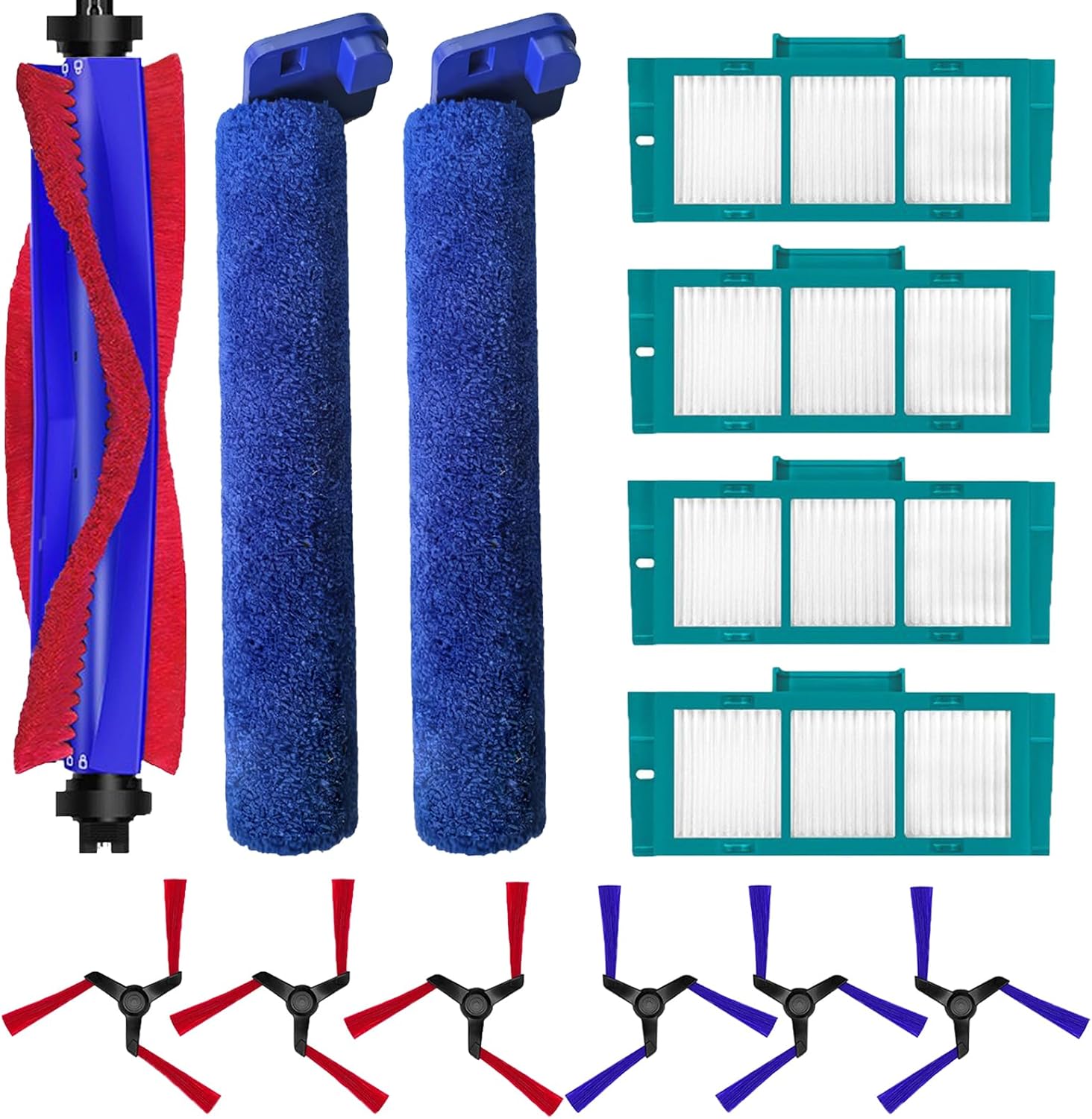 Kit De 13 Pièces De Rechange Pour L'Aspirateur Robot Dyson Spot+ Scrub Ai : 1 Brosse Principale, 2 Brosses Rotatives, 6 Brosses Latérales, 4 Filtres Hepa