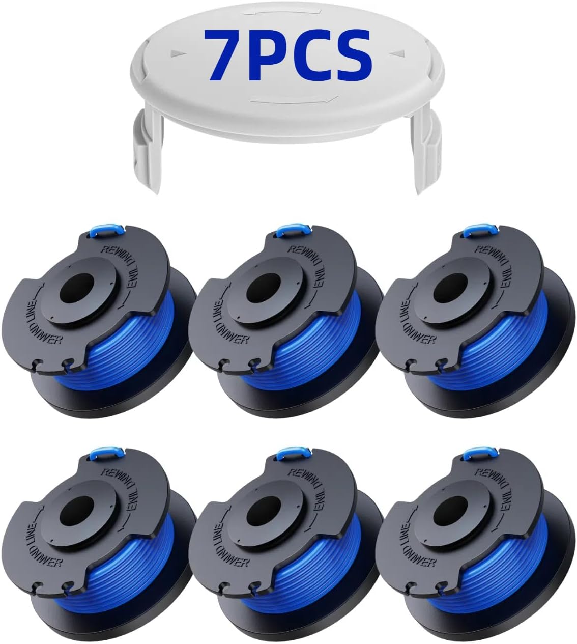 Pack De 7 Bobines De Fil De Coupe De Rechange Pour Ryobi One+ Ac14rl3a 18v 24v 40v Coupe-bordures, Diamètre De La Bobine 1,6 Mm, Longueur 20,11 M (6 Bobines De Fil De Coupe, 1 Capuchon)