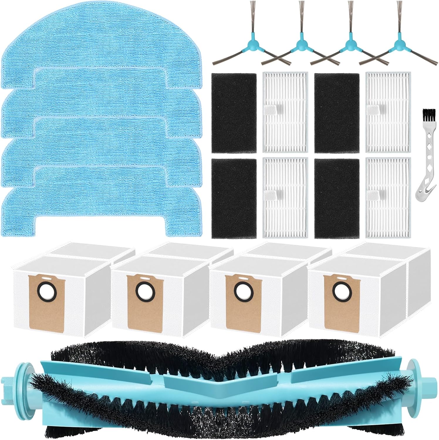 Ensemble D'Accessoires De 18 Pièces Pour Les Aspirateurs Proscenic Q8 Max, Mova E20 Plus, Monsga Ms1 Max Et Liectroux M70 Pro : Brosse Principale De Rechange, Chiffons De Sol, Sacs À Poussière, Filtre