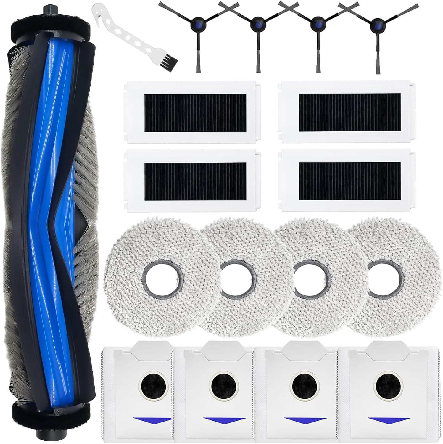 Accessoires Pour L'Aspirateur Robot Ecovacs Deebot N30 Pro / N30 Omni / N30 Pro Omni : Brosses Rotatives De Rechange, 4 Chiffons, 4 Sacs À Poussière, 4 Brosses Latérales, 4 Filtres Hepa