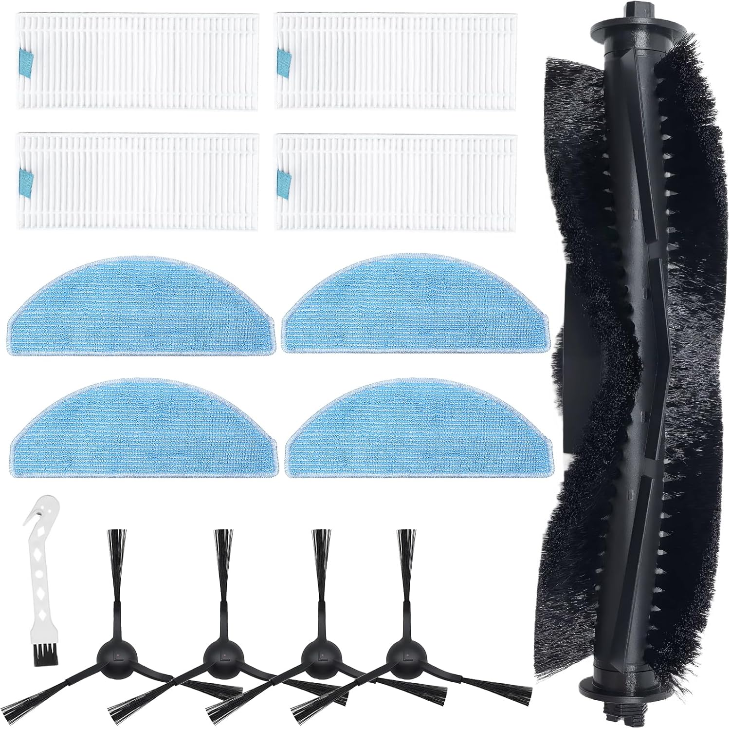 Accessoires Kimsin Pour Laresar Mars 01 - Pièces De Rechange Pour Aspirateurs Robots : Brosse Rotative + 4 Filtres + 4 Chiffons De Nettoyage + 6 Brosses Latérales