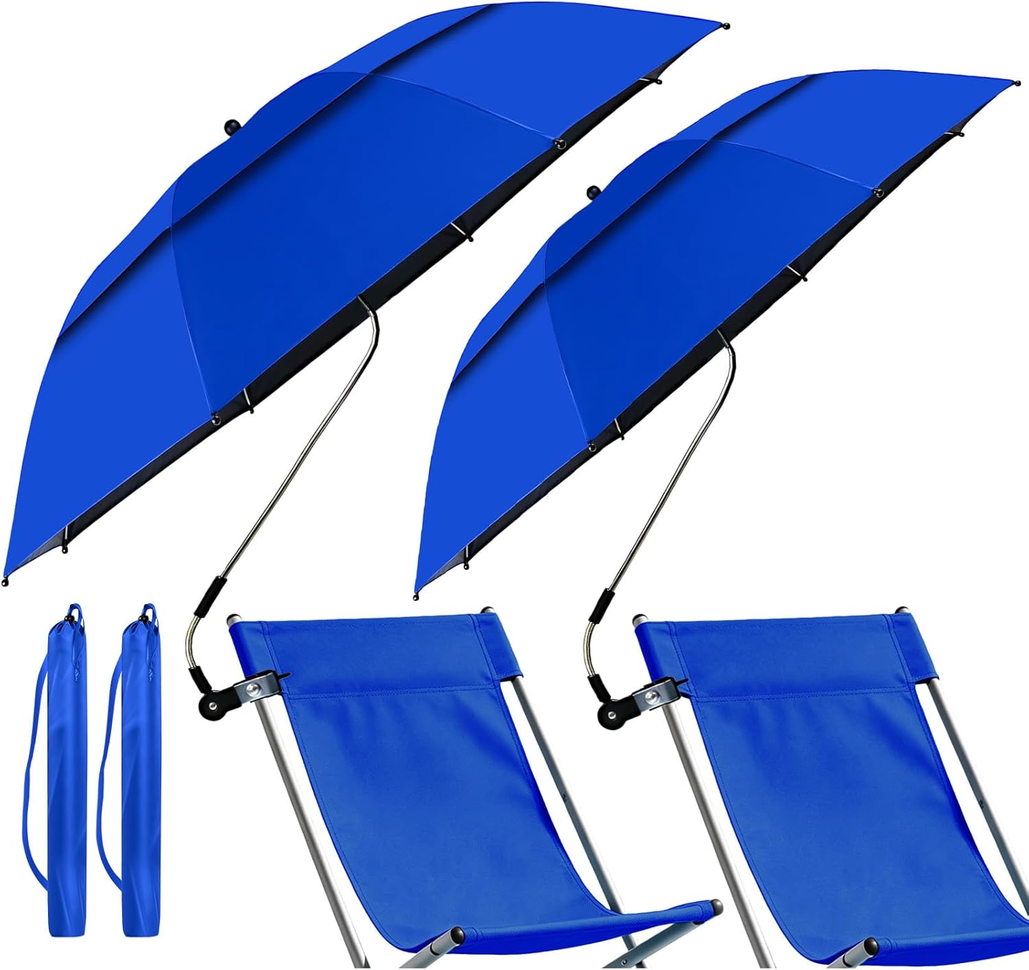 Ensemble De 2 Parasols De Plage Pour Chaises Avec Fixation À Pince, Protection Upf 50+, Réglable À 360°, Parasol Compact Pour Chaises De Plage, Chaises Longues, Chaises De Camping, Fauteuils Roulants