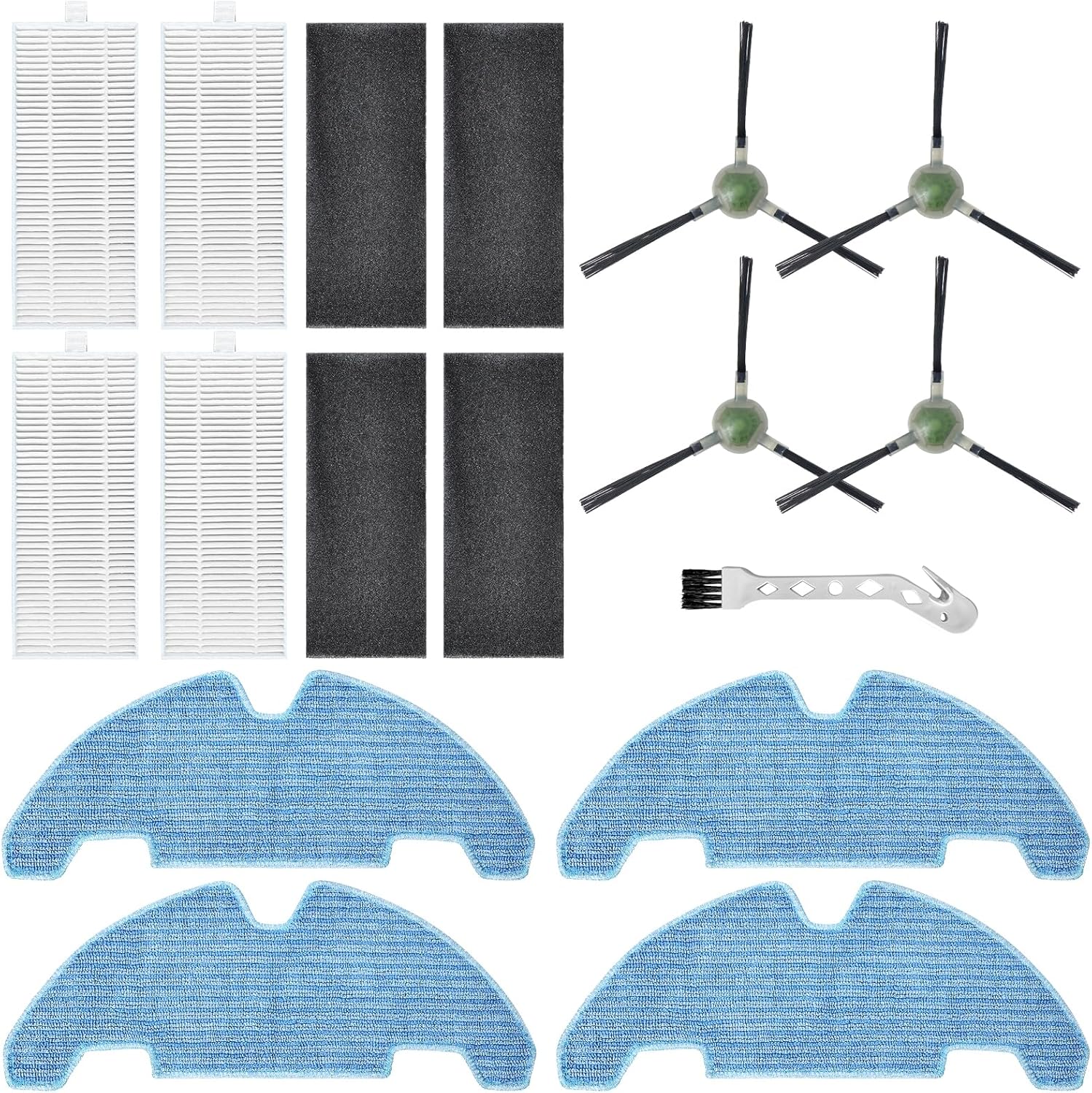 Kit De 13 Pièces Détachées Pour L'Aspirateur Robot Lefant M330 Pro : 4 Lingettes De Nettoyage, 4 Filtres De Rechange, 4 Brosses Latérales Et 1 Brosse De Nettoyage.