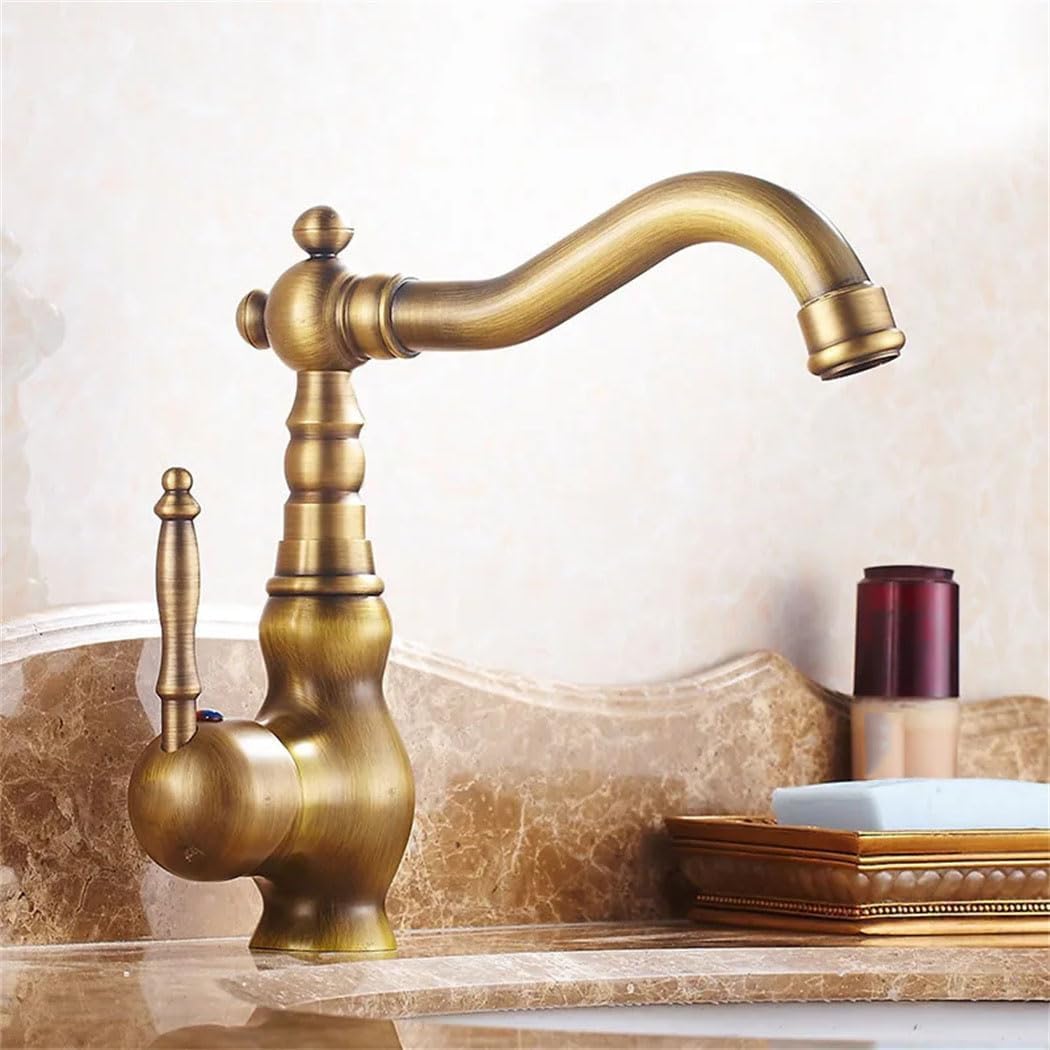 Robinet De Lavabo Moderne Avec Poignée En Céramique Et Laiton Antique, Robinet Surélevé Pour Lavabos, Robinet De Cuisine À 360° Pour Eau Chaude Et Froide