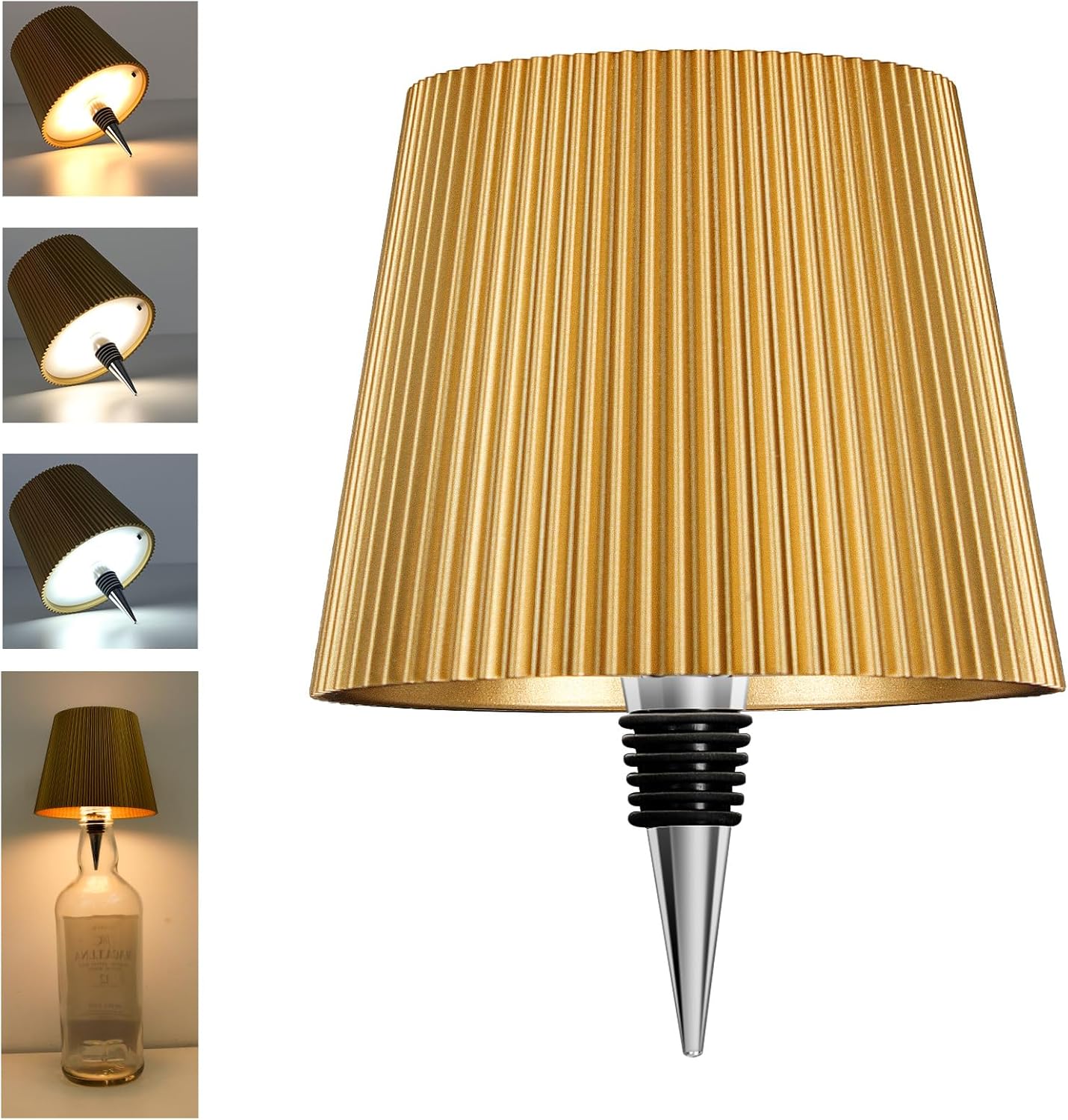 Lampe Led Décorative Dorée, Rechargeable Par Usb-c, Sans Fil, Ip54, 3 Températures De Couleur Réglables, Pour Conteneurs En Verre Standard (sans Marque), Table, Balcon, Terrasse, Camping