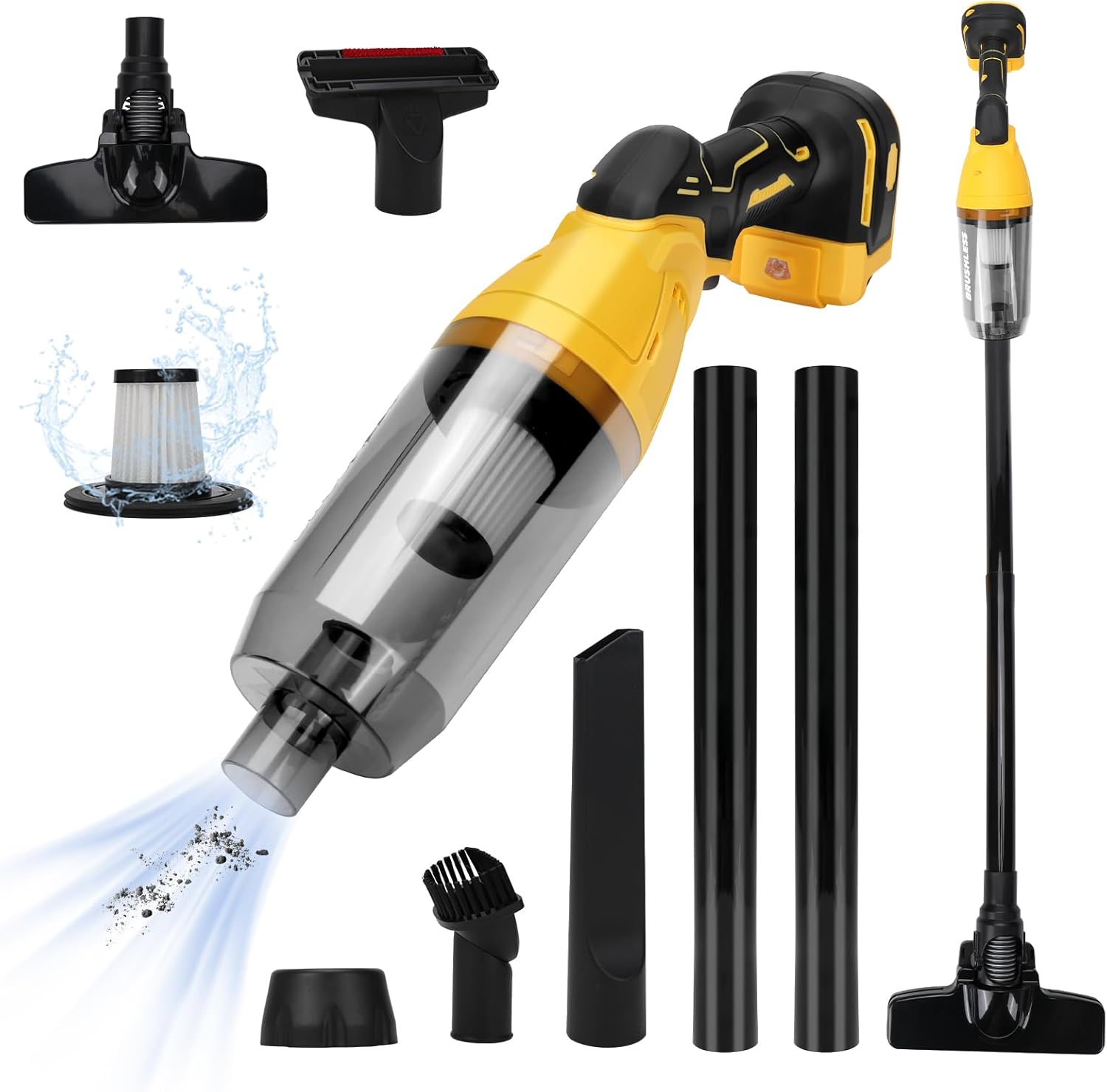 Aspirateur Sans Fil, Compatible Avec Les Batteries Dewalt 18v/20v (piles Non Incluses), 26 000 Pa, Aspirateur À Main Portable Avec Suceur Plat, Brosse Pour Tissus D'Ameublement, Brosse Pour Sols Et Ba