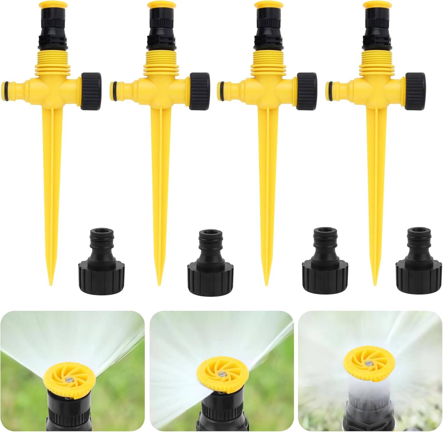 Ensemble De 4 Arroseurs Automatiques 360° – Arroseur Réglable Avec Brume – Système D'Irrigation Pour Pelouse Et Jardin – Raccord Rapide – Irrigation Automatique De Jardin