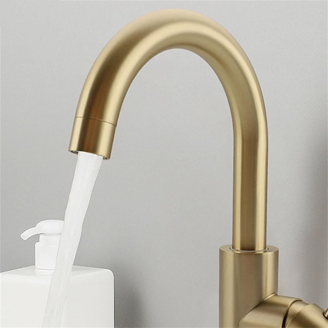 Robinet De Lavabo Doré, Robinet De Salle De Bain, Robinet De Lavabo Pivotant À 360° Avec Mélangeur D'Eau Chaude Et Froide, Poignée En Acier Inoxydable