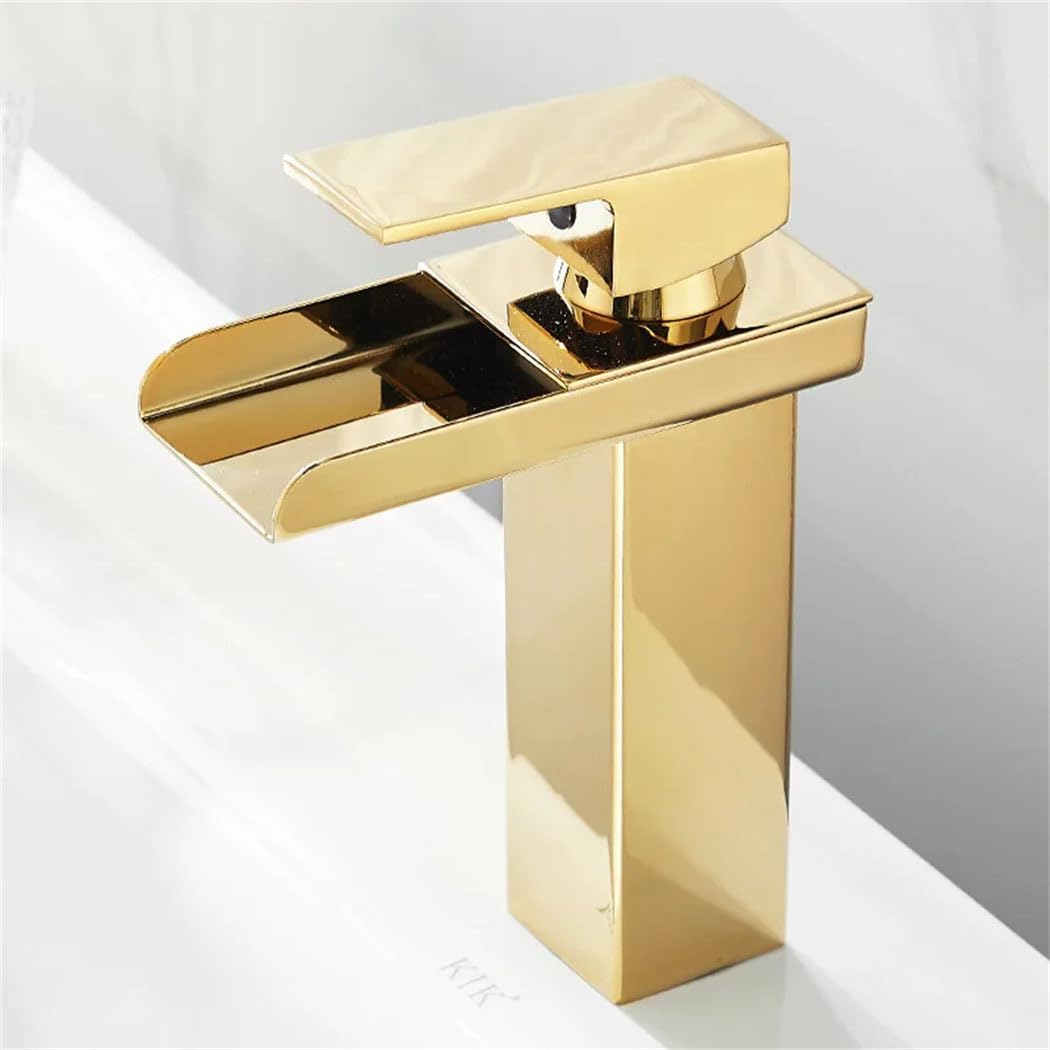 Robinet De Lavabo En Cascade Doré, Robinet De Salle De Bain, Robinet Mélangeur Pour Eau Chaude Et Froide