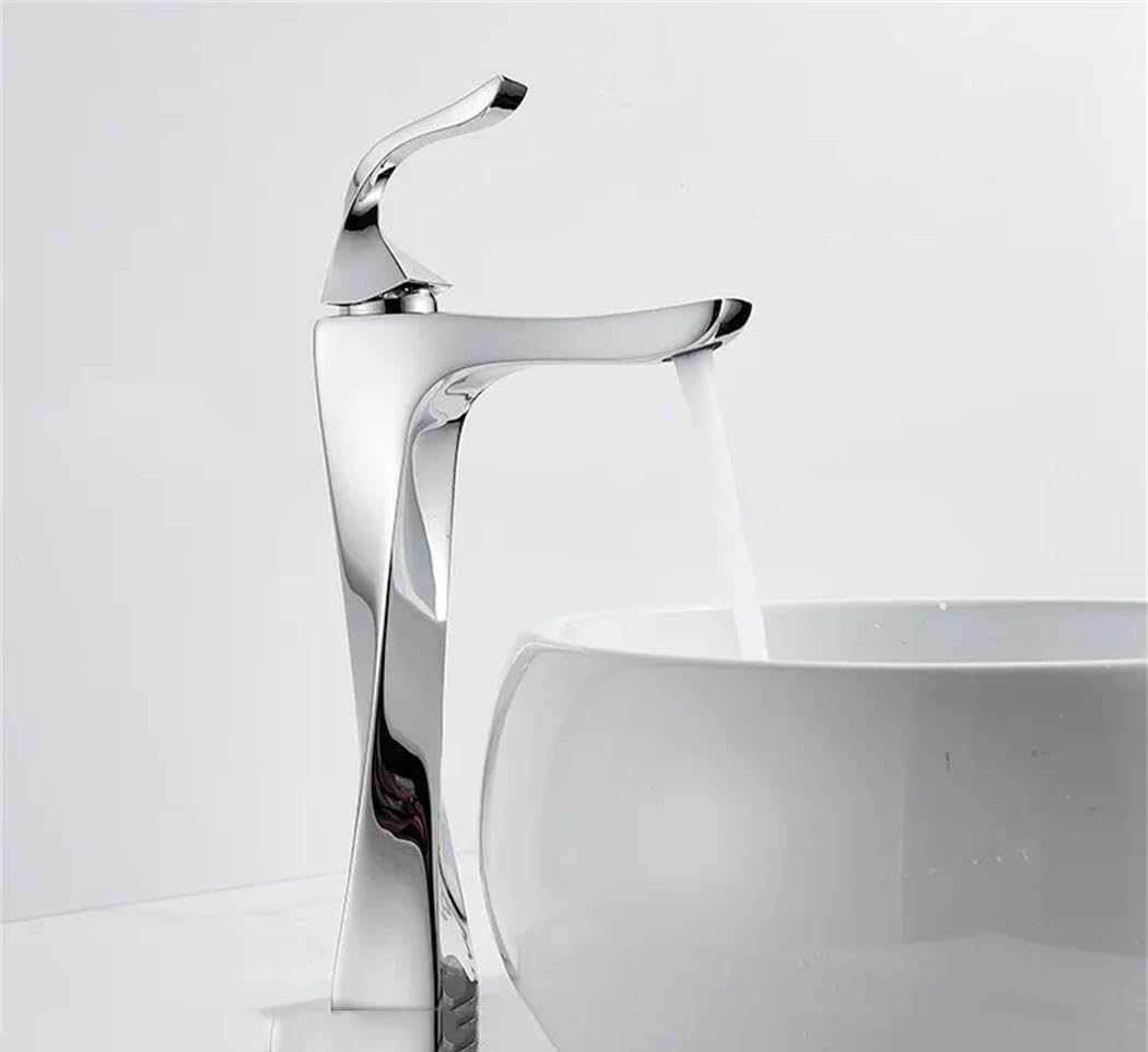 Robinet De Salle De Bain Doré, Grand Mélangeur Pour Eau Chaude/froide, Robinet Surélevé Avec Bras, Chrome-nickel, Design Moderne Et Artistique
