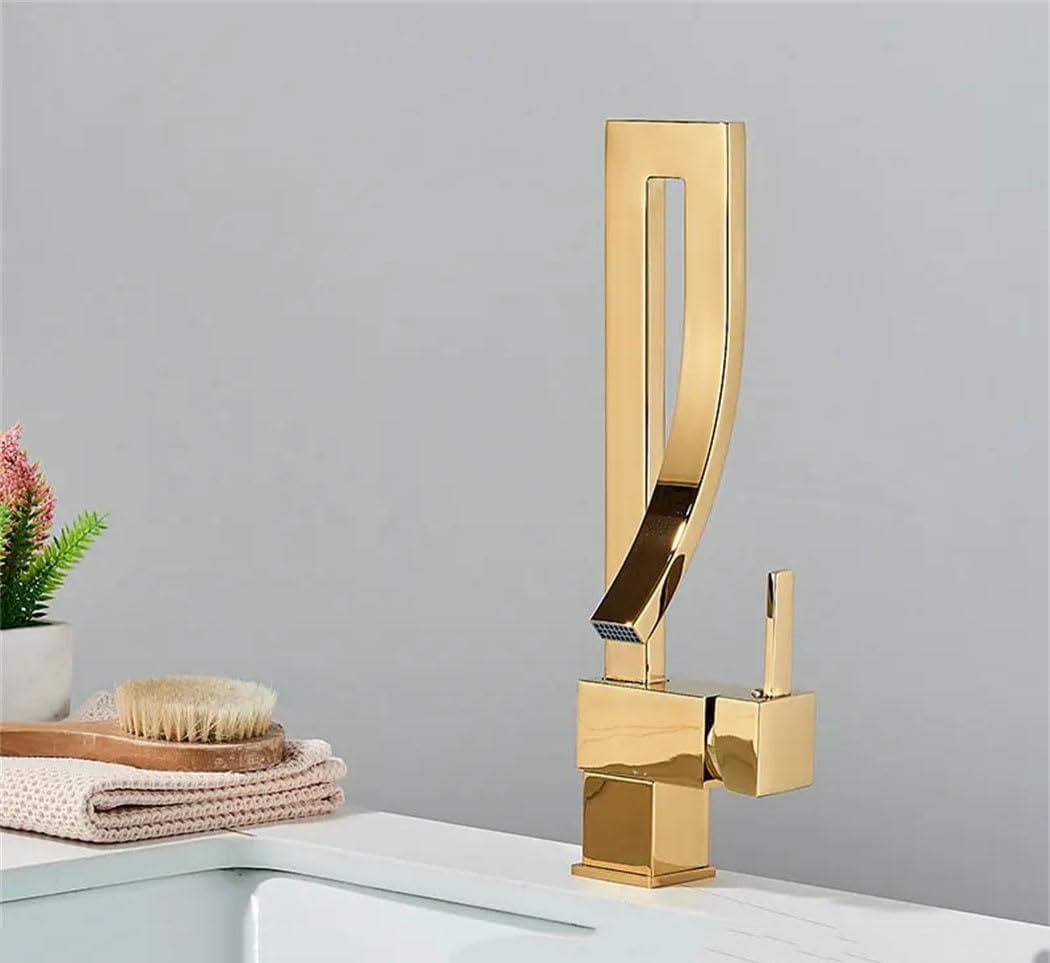 Mélangeur De Lavabo Doré, Robinet Tournant Pour Eau Chaude Et Froide, Robinet De Grue, Mélangeur De Lavabo En Laiton Noir Nickel-chrome