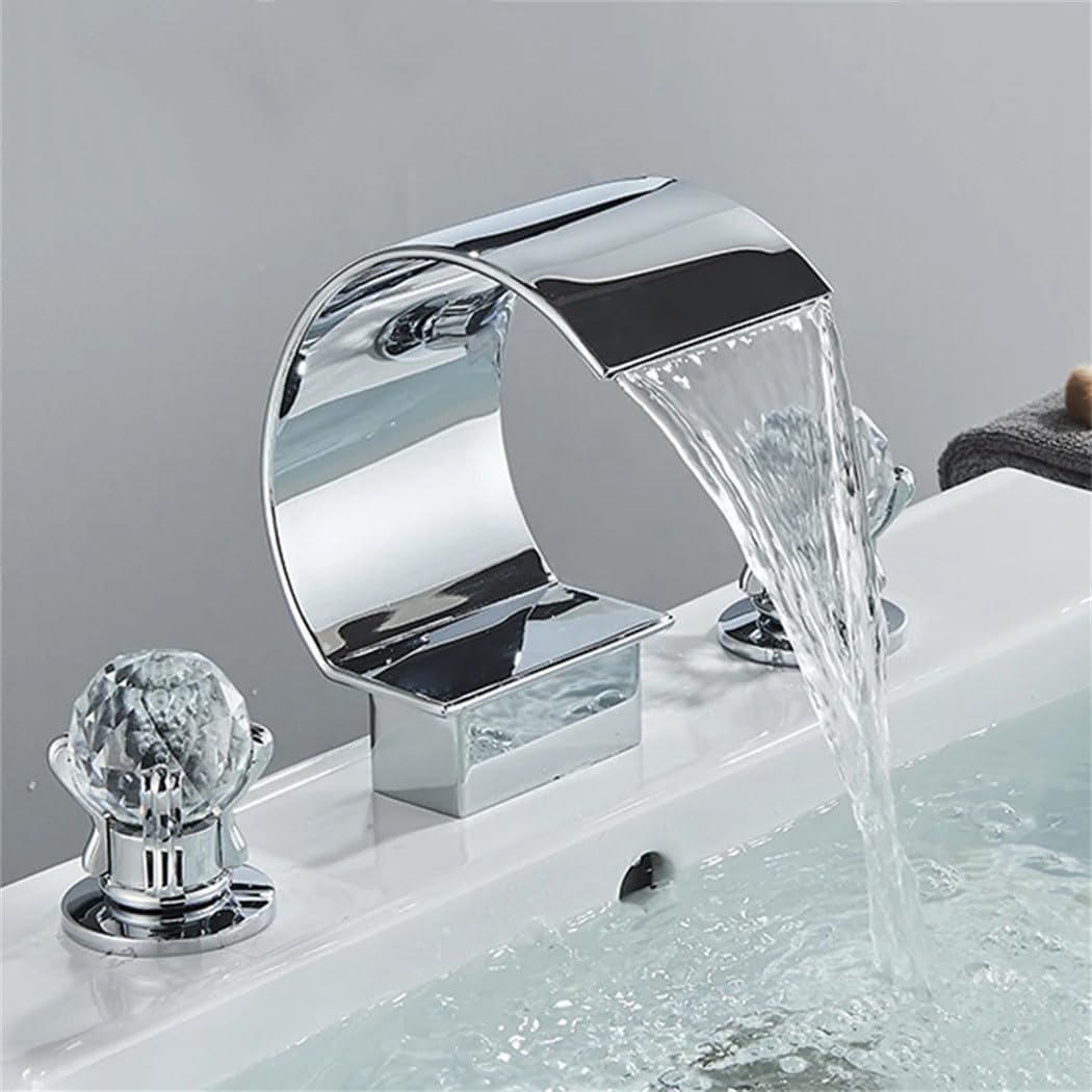 Robinet De Lavabo Luxueux En Or, Robinet De Baignoire En Laiton Avec Verre Cristal, Robinet De Baignoire À Double Poignée, Mélangeur D'Eau Chaude/froide