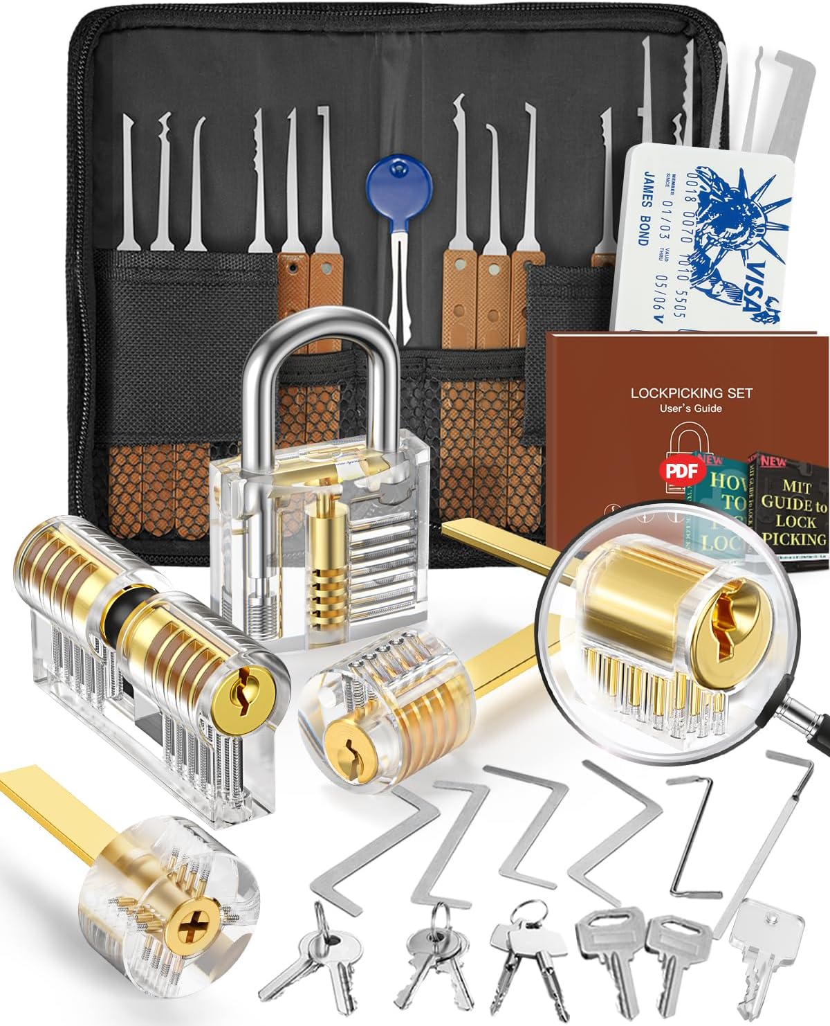 Set D'Ouverture De Serrure De 36+5 Pièces, [2026 Nouvelle Serrure La Plus Difficile] Set D'Ouverture De Serrure Avec 5 Cadenas Transparents, Manuel Détaillé Pour Serruriers Et Débutants