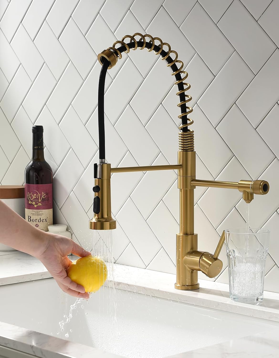 Robinet De Cuisine 3 Voies, Robinet D'Évier 3 En 1 Avec Douchette Extractible, Robinet D'Eau Potable 3 En 1 À Double Levier, Mitigeur 3 Voies Avec Ressort Pivotant À 360°