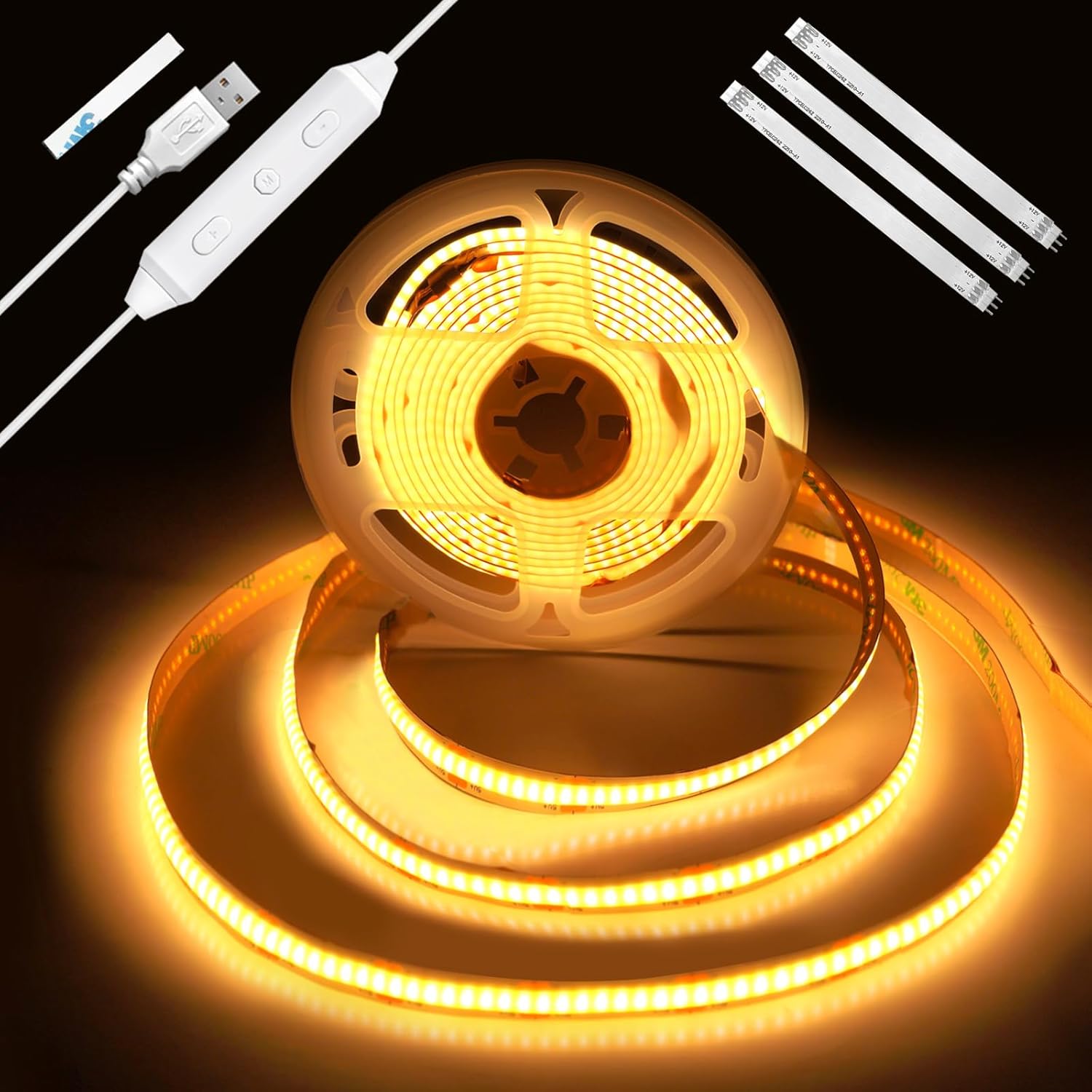 2 M Cob-led-strips, Éclairage De Fond Usb-tv 5 V Avec Variateur Et Fonction De Mémoire, Bande Led Dimmable Sans Points Pour L'Éclairage De Fond Des Téléviseurs, Des Meubles Et Comme Éclairage D'Ambian