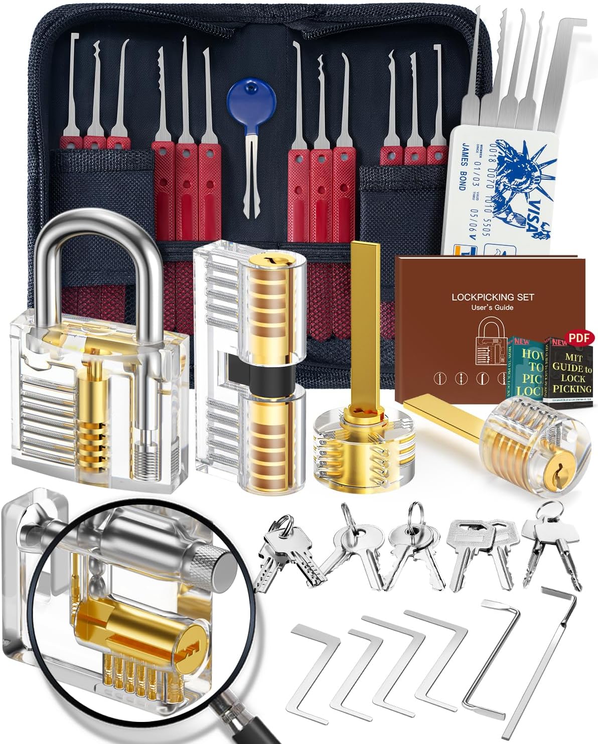 Set De Crochetage De Serrure 37+5 Pièces, [2026 Nouvelle Édition Pioneer & Nouvelle Expérience De Crochetage] Avec 5 Cadenas Transparents, Pour Débutants Et Professionnels Du Crochetage