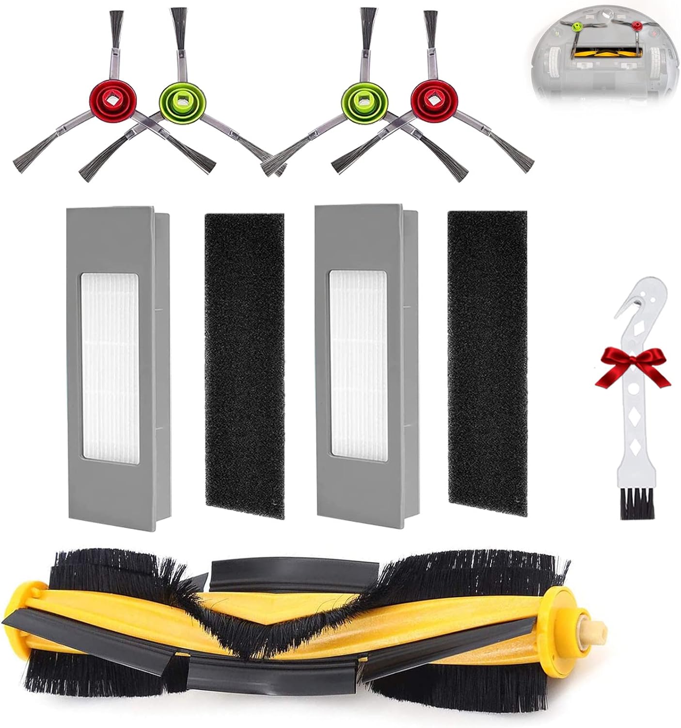 Accessoires Pour Aspirateurs Ecovacs Deebot T9, T9+, T8, T8+, T8max, N8, N8+, N8 Pro, N8 Pro+, T8 Aivi, 920, 950 Et N7 : 1 Brosse Rotative + 2 Filtres Hepa + 4 Brosses Latérales + 1 Brosse