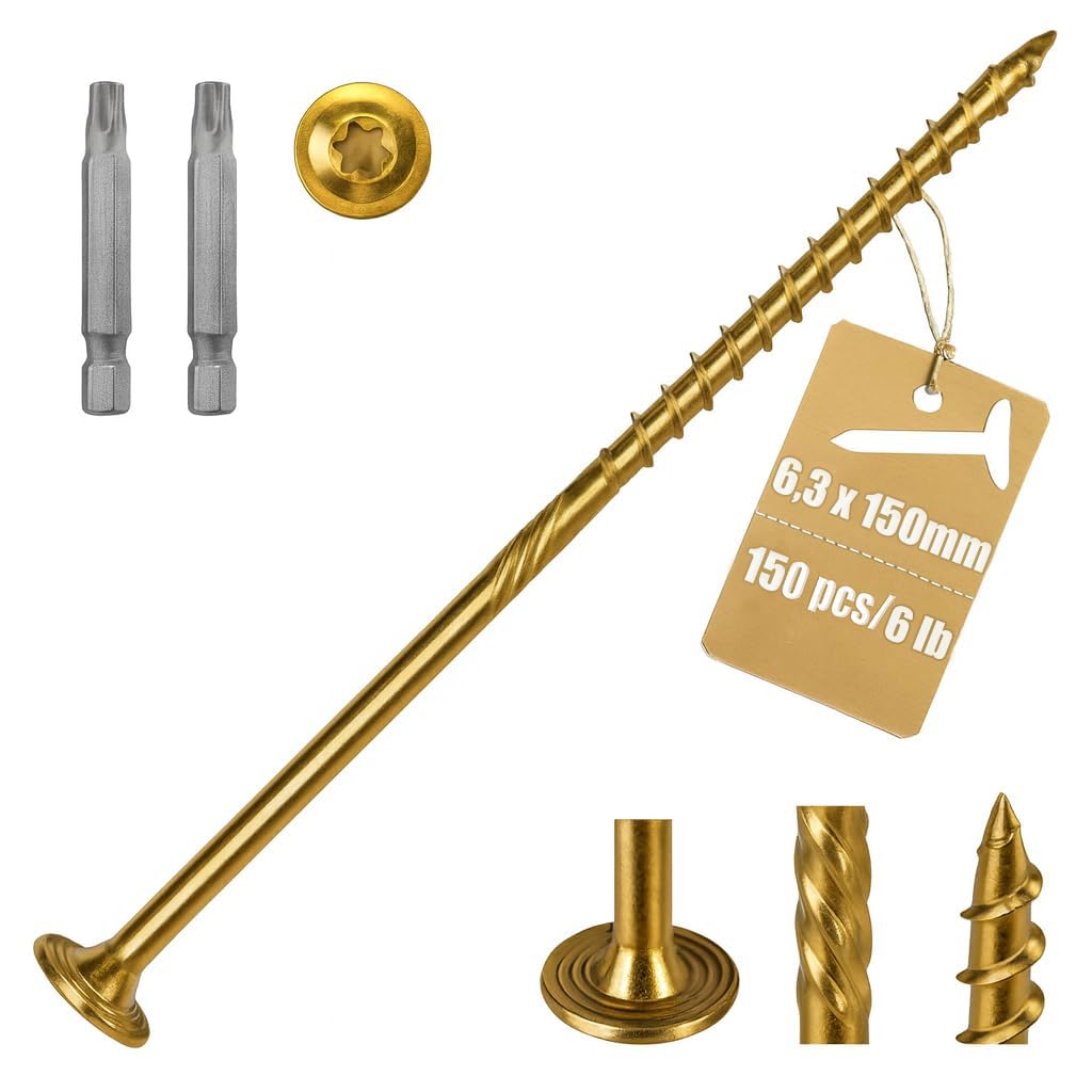 Vis À Bois Torx À Tête Fraisée (6,3 X 150 Mm / 150 Pièces) – Kit De Vis À Bois Galvanisées – Vis De Construction – Avec Embout Torx T30