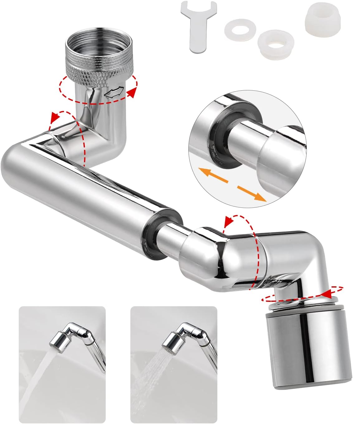 Douchette Pivotante Pour Robinet De Salle De Bain/cuisine Avec Grand Angle De Rotation, 2 Jets D'Eau Et Aérateur Pivotant Pour Éviers De Cuisine (chrome)