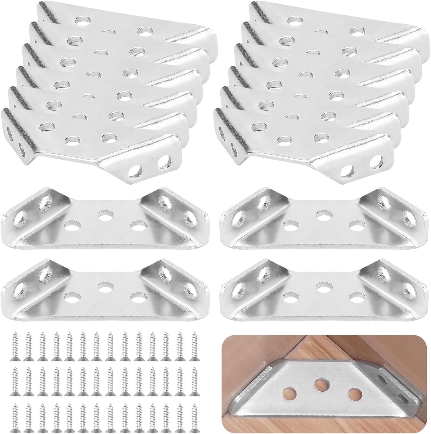Ensemble De 35 Connecteurs D'Angle Universels Pour Bois – Connecteurs D'Angle Triangulaires En Acier Inoxydable – Pour La Construction De Meubles – Connecteurs D'Angle Triangulaires – Inclus : Vis – P