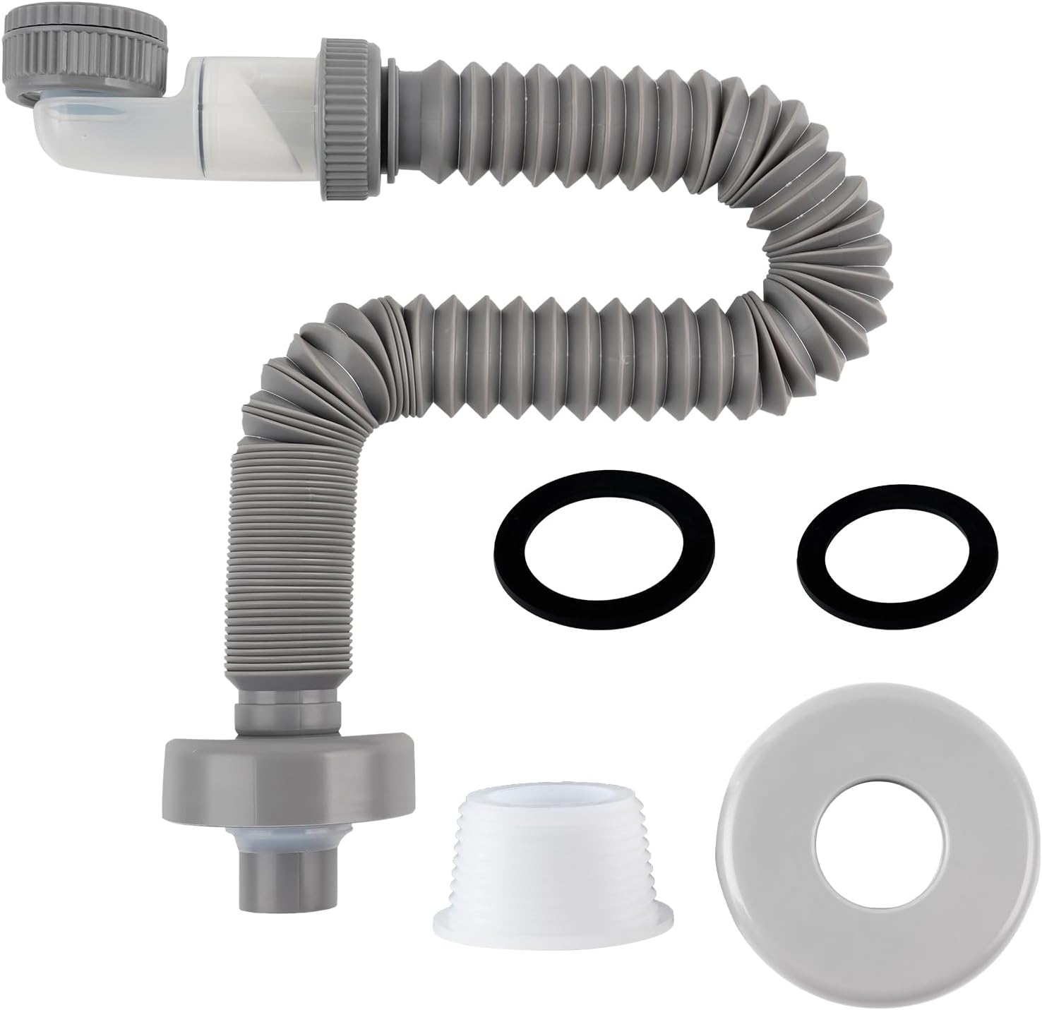 Évacuation De Lavabo, 1 1/4 Pouce (3,2 Cm), Gain De Place, Réglable À 360°, Tuyau D'Évacuation Avec Siphon Étanche, Gris