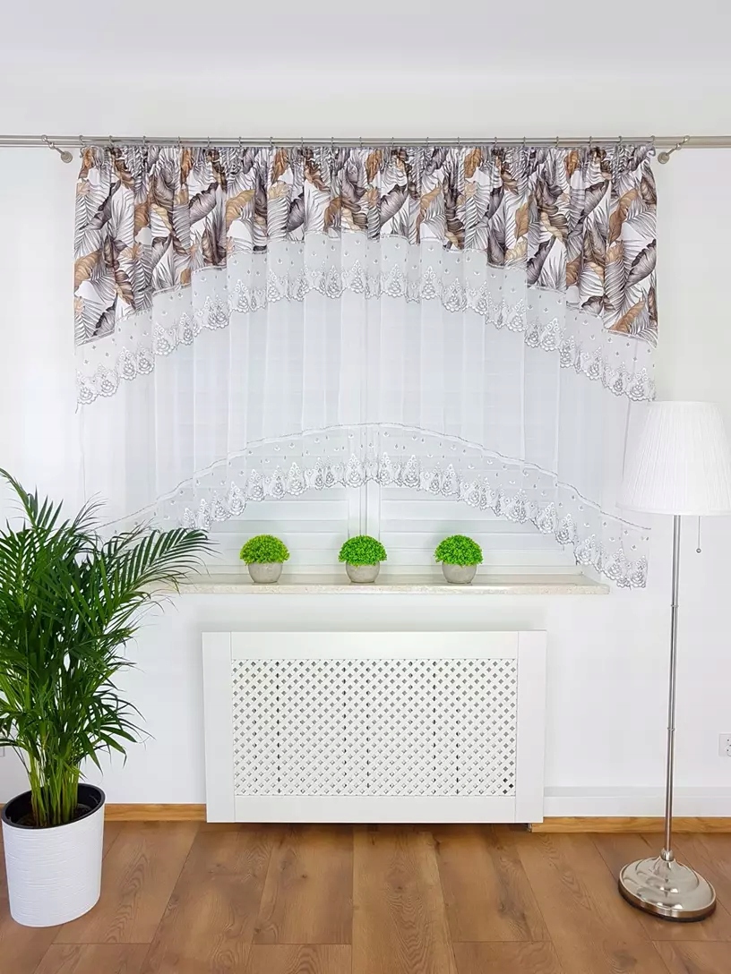 Vorhang Mit Stickerei, Verziert Mit Einem Modischen Blattmuster - Graue Monstera