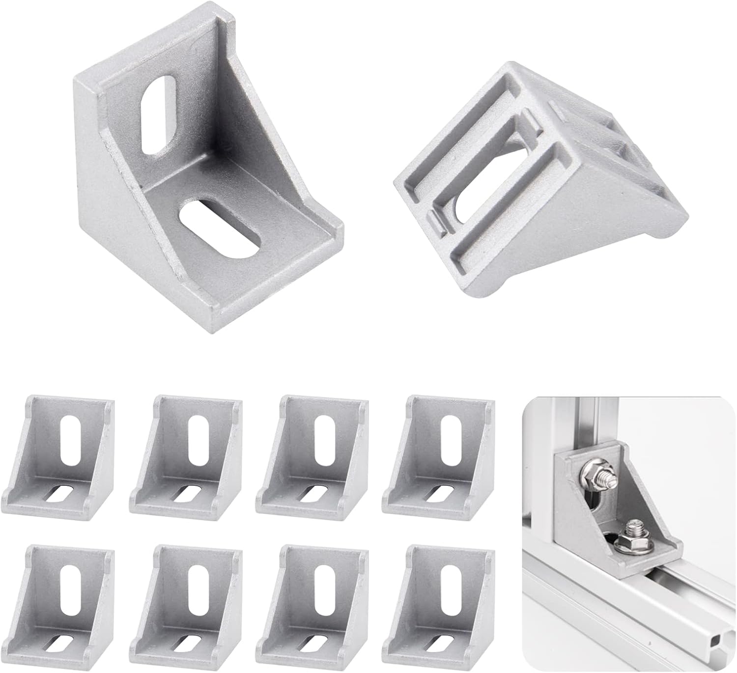 Set De 8 Profils D'Angle En Aluminium 40 X 40 Mm – Rainure De 8 Mm – Connecteurs À 90° – Matériel De Fixation En Forme De L – Pour Profils De 40 X 40 Mm