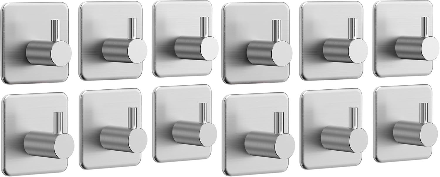 Ensemble De 6 Crochets Adhésifs, Porte-serviettes Pour Salle De Bain, Crochets Pour Serviettes De Cuisine Étanches En Acier Inoxydable, Crochets Adhésifs Sans Perçage, Argent (ensemble De 2)
