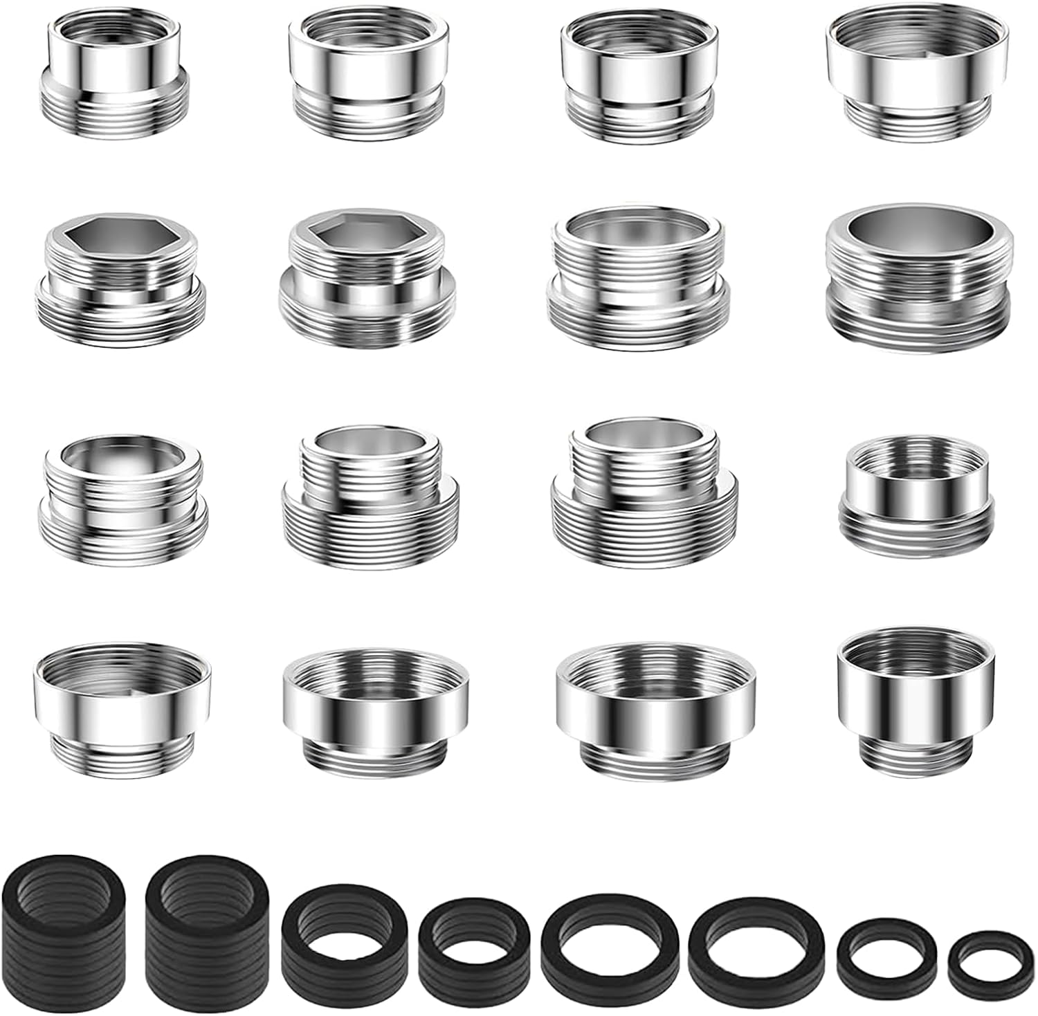 Set D'Adaptateurs De Robinet De Cuisine De 16 Pièces Avec 32 Entretoises, Adaptateur De Robinet En Métal, Connexion De Régulateur De Jet, Adaptateurs De Régulateur De Jet Pour Robinets De Cuisine, Tuy