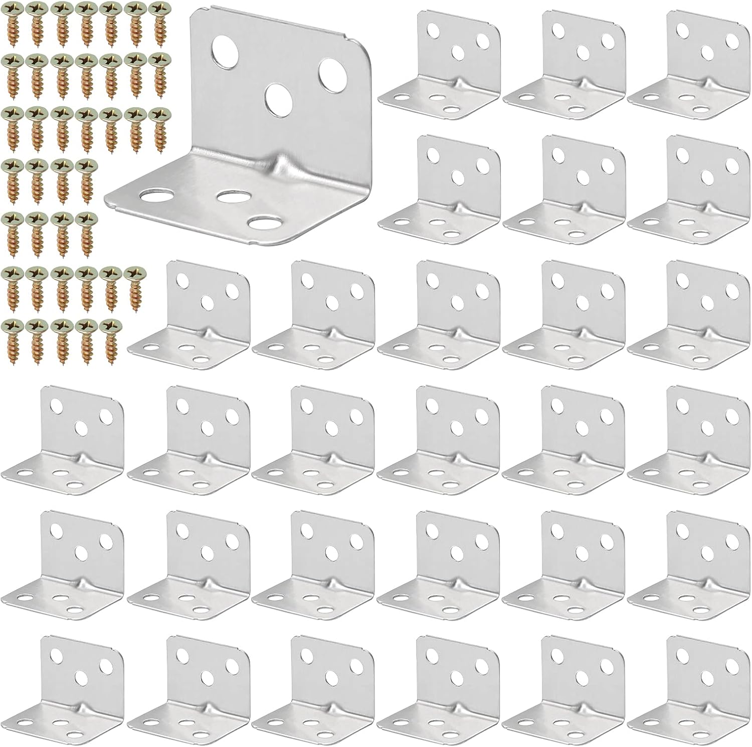 Emballage De 30 Connecteurs D'Angle En Acier Inoxydable En Forme De L - Connecteurs À Angle De 90 Degrés Pour La Fixation De Meubles En Bois - 120 Vis Incluses (argent, 36 X 27 Mm)