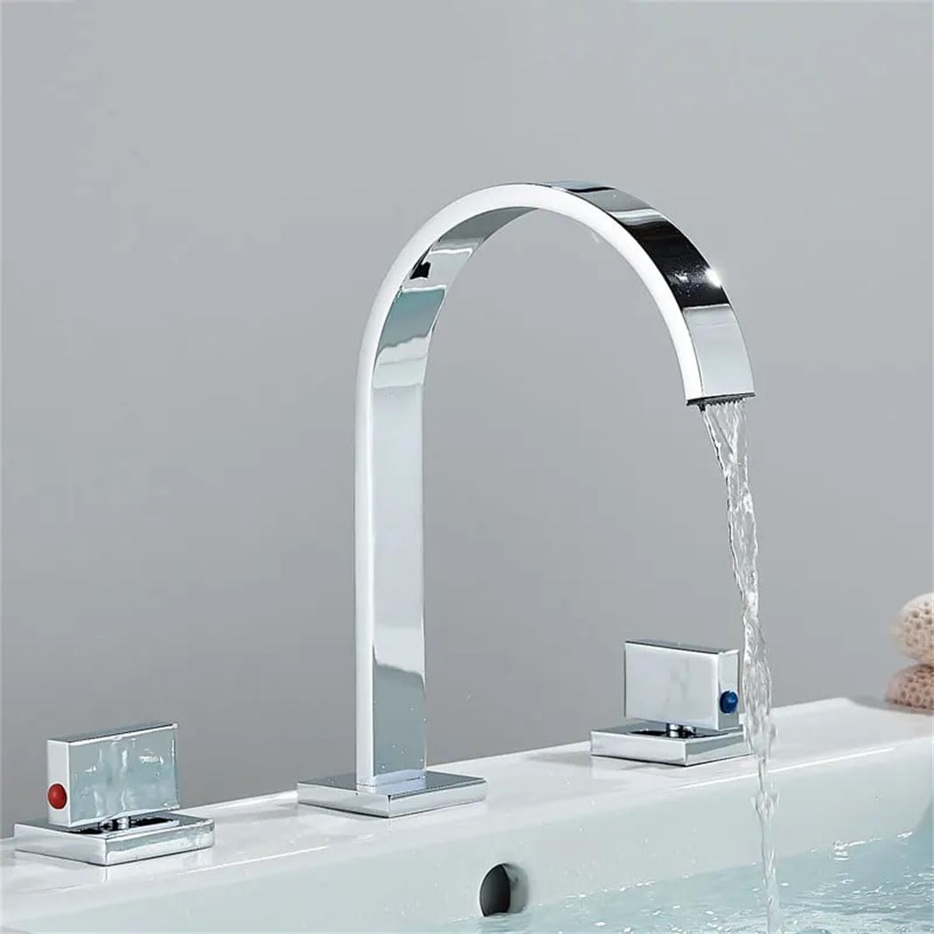Robinet De Lavabo En Laiton Poli, Robinet De Lavabo Largement Utilisé, Double Poignées, Robinet Surélevé Pour Eau Chaude Et Froide