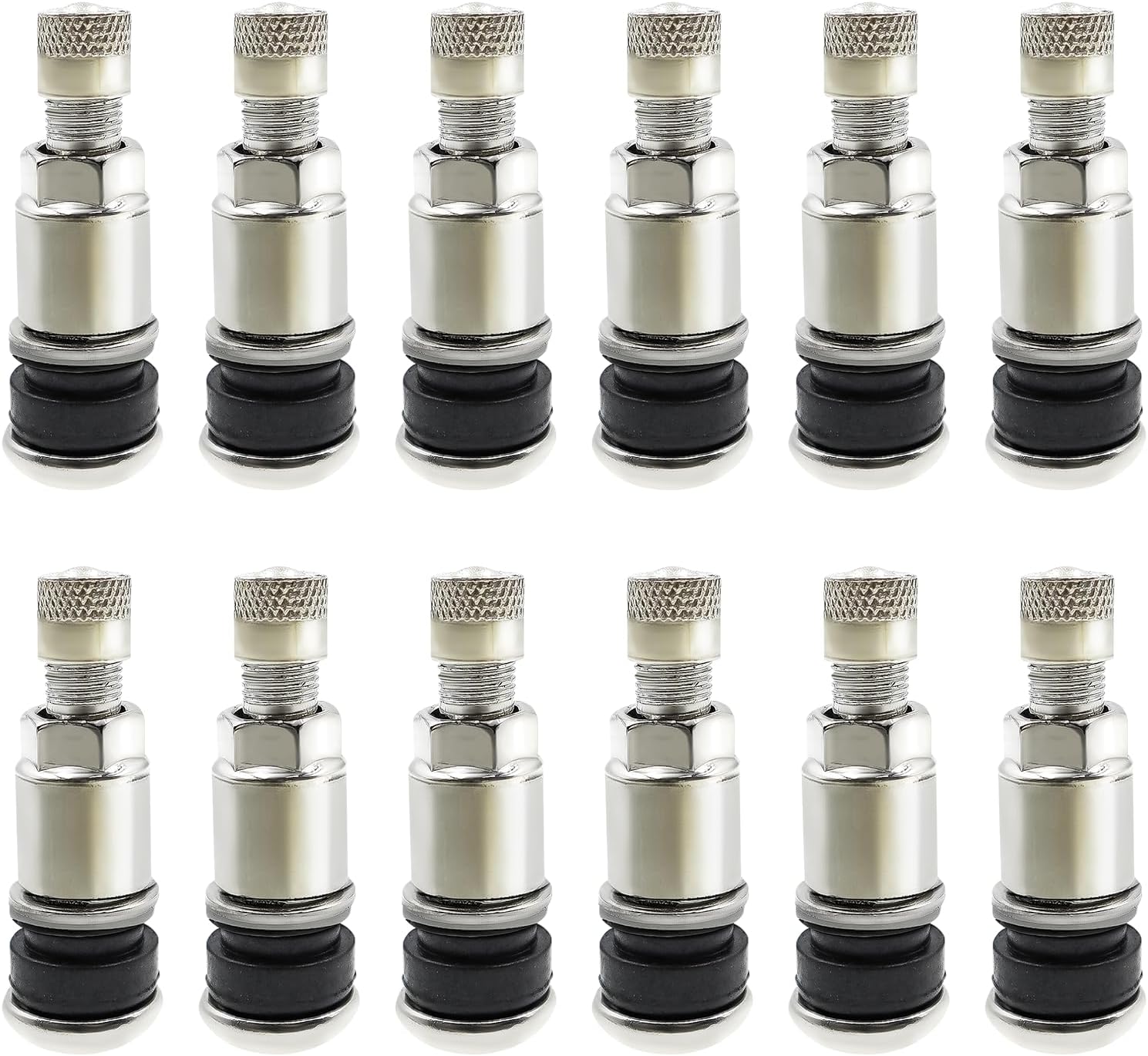 12 Pièces De Valves En Acier Inoxydable Tr525 Argentées Avec Capuchon Anti-poussière, Valve De Pneu Automobile, Valves Sans Chambre À Air, Valves Pour Jantes En Métal Pour Voitures, Motos, Camions