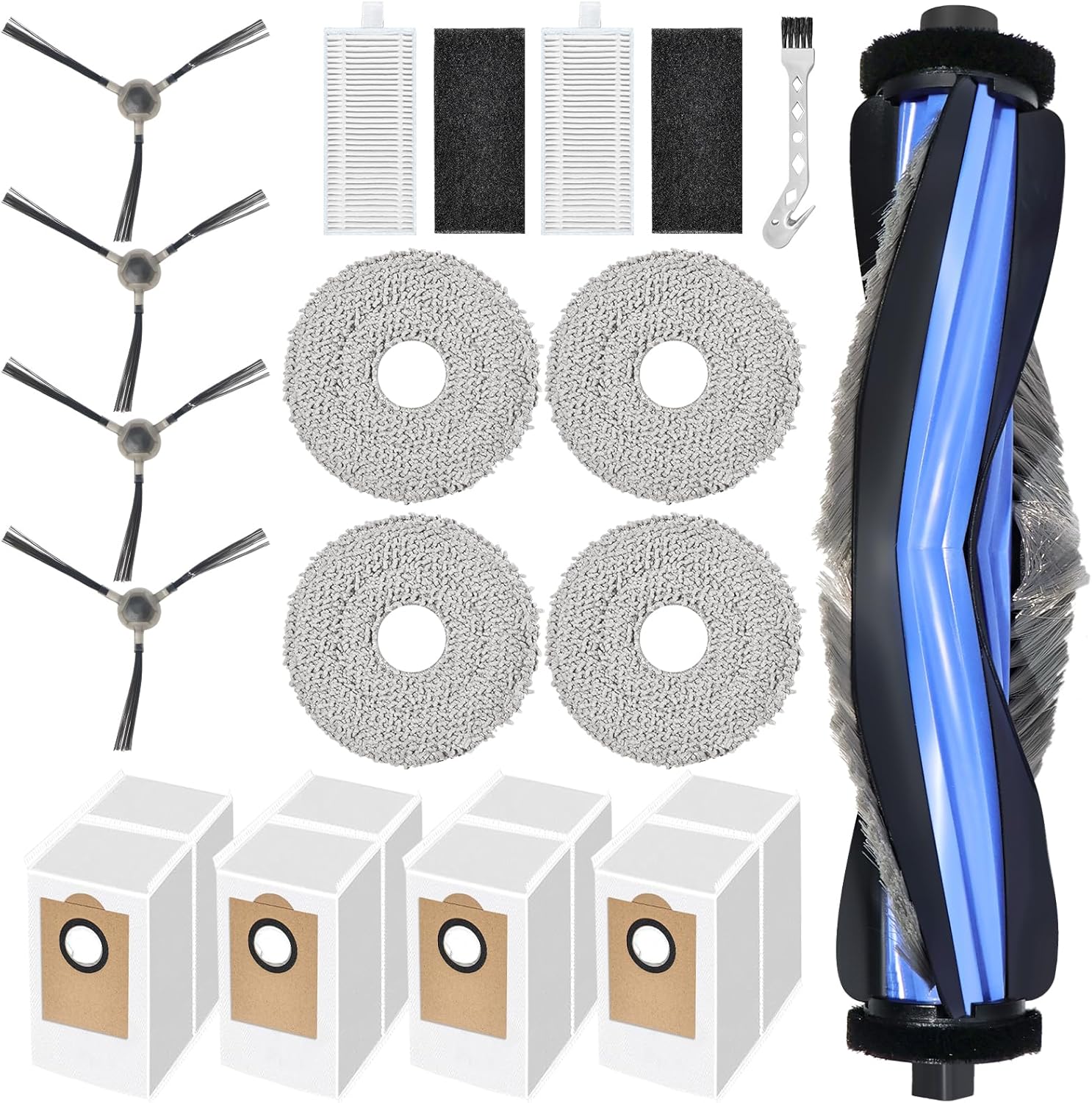 Kit D'Accessoires De 16 Pièces Pour Aspirateur Lefant M3 Gen2 / M3 / M3 Max / M3 Ultra : 1 Brosse Principale, 4 Lingettes De Nettoyage, 4 Sacs À Poussière, 2 Filtres, 4 Brosses Latérales