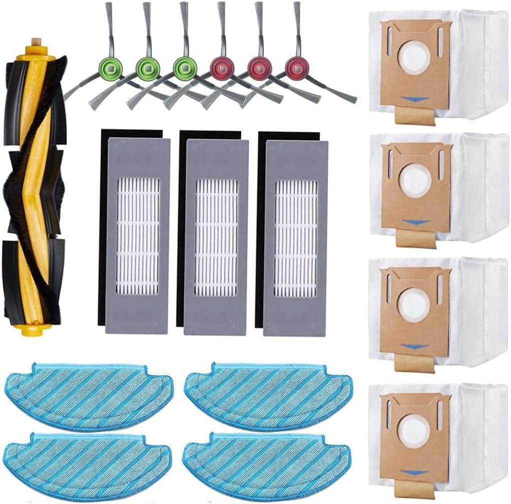 Ensemble De 18 Pièces De Rechange Pour Aspirateurs Ecovacs Deebot N8/ N8+/ N8 Pro/ N8 Pro+/ Ozmo T8/ T8+/ T8 Aivi/ T8 Aivi+/ T9/ T9+, Comprenant : 4 Chiffons De Nettoyage, 3 Filtres, 4 Sacs À Poussièr