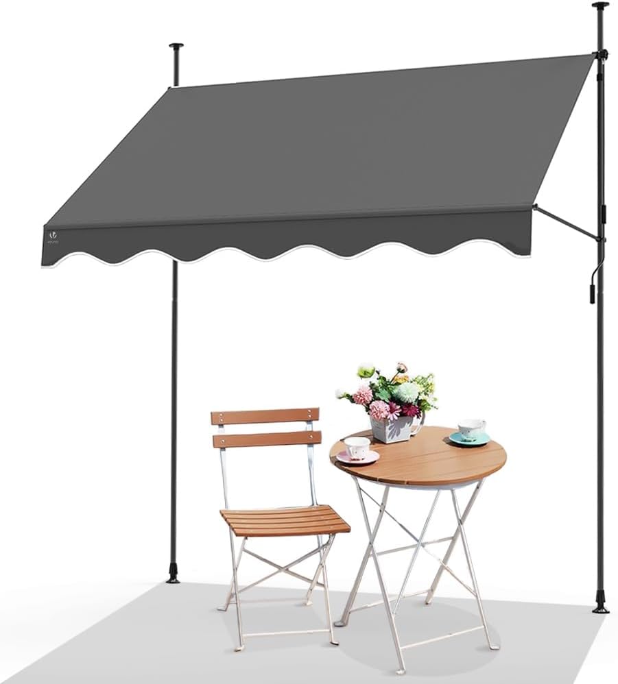 Store De Jardin Extensible Manuellement, Résistant Aux Uv, En Acier Et Tissu Polyester Avec Manivelle, Sans Perçage, Télescopique, Réglable En Hauteur Et En Inclinaison, 300 Cm, Gris