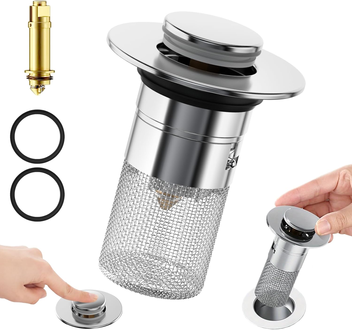 Pop-up-bouchon De Lavabo Avec Filtre 34–40 Mm – Acier Inoxydable – Pour Évacuations De Lavabo – Accessoires De Salle De Bain – 1 Pièce