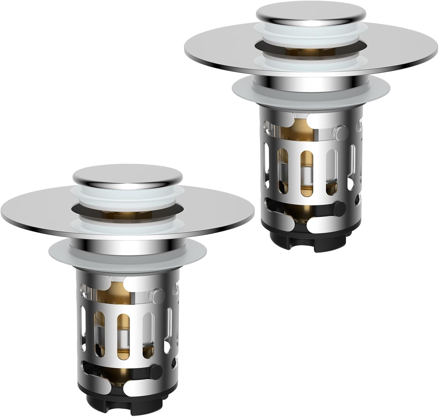 Lot De 2 Bouchons De Lavabo Avec Filtre De Drainage, Bouchon Universel En Laiton Avec Filtre Amovible Pour Baignoires, Bouchons De Drainage De 25 À 46 Mm, Bouchons De Drainage De Remplacement, Chromés