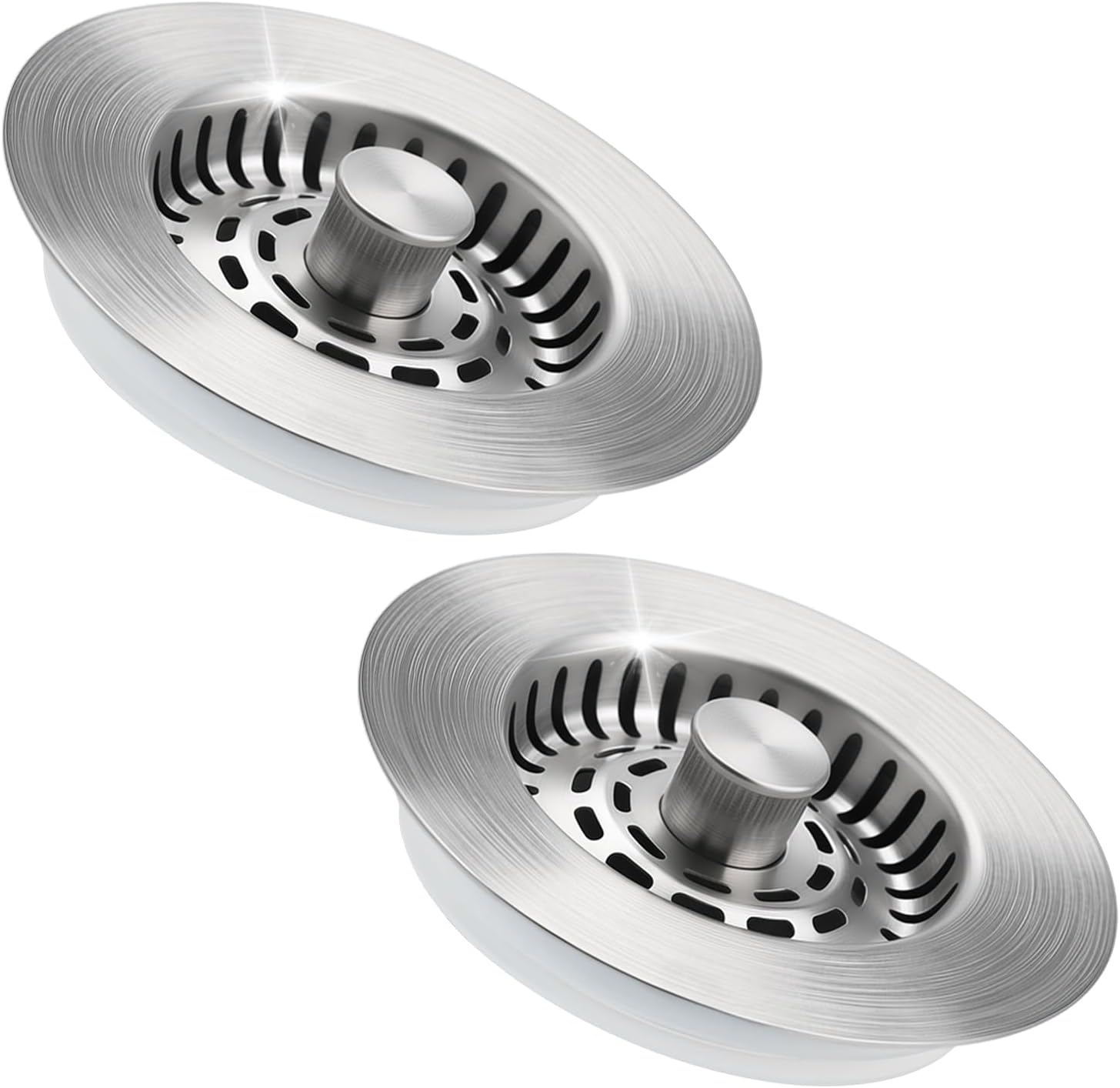Ensemble De 2 Bouchons De Cuisine 3-en-1 Améliorés, Filtre En Acier Inoxydable Avec Socle En Abs, Double Joint En Caoutchouc, Anti-obstruction Et Anti-odeur, Profondeur 28 Mm, Nickel Brossé